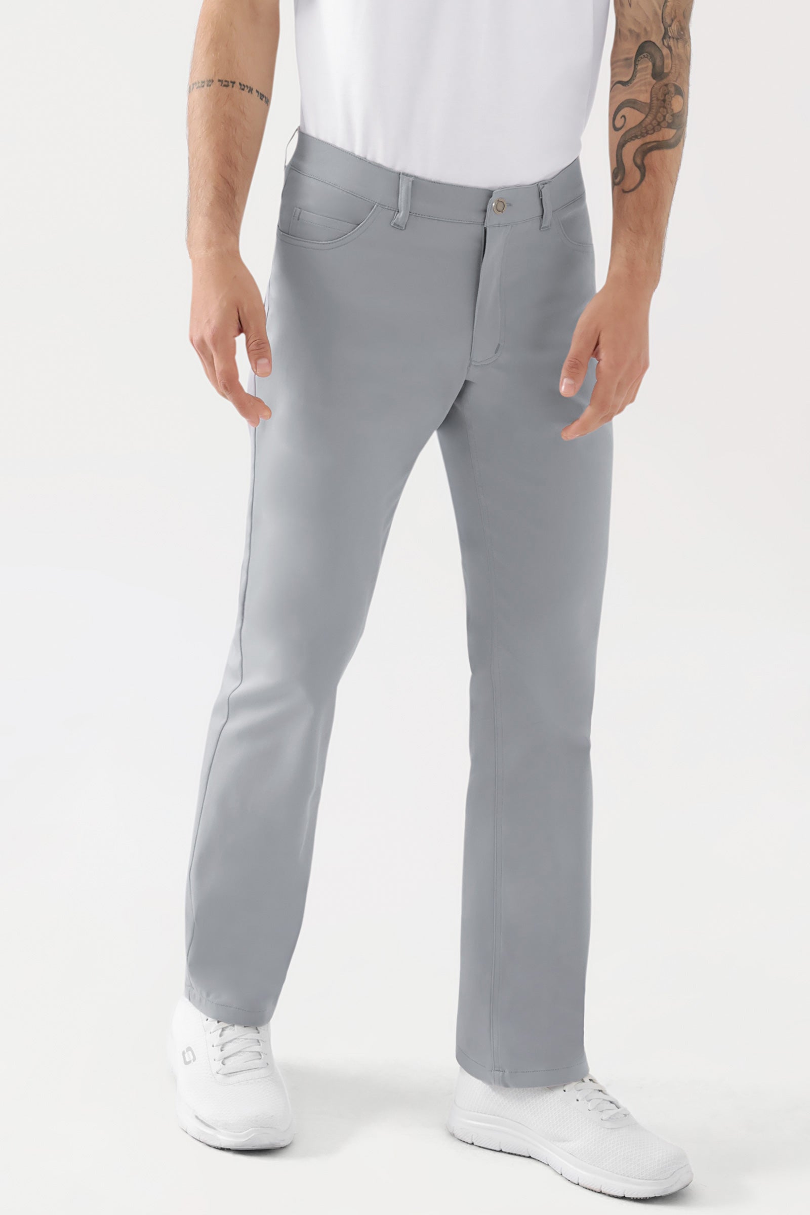 COMFY FLEX 5-Pocket Hose Herren - gerades Bein grau, Vue de face Le mannequin mesure 188 cm et porte la taille 48