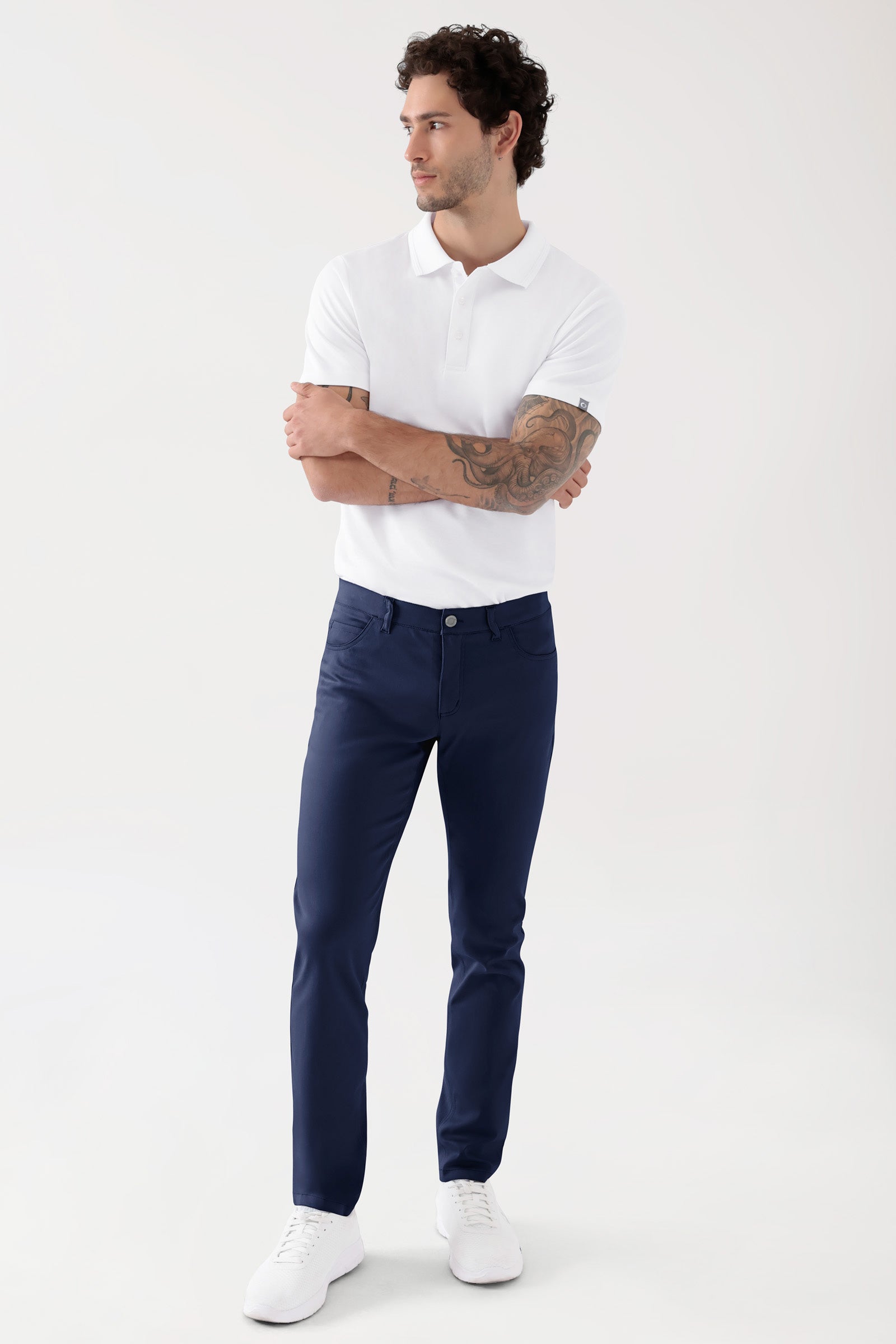 COMFY FLEX 5-Pocket Hose Herren - schlankes Bein navy, Vue de face Le mannequin mesure 188 cm et porte la taille 48