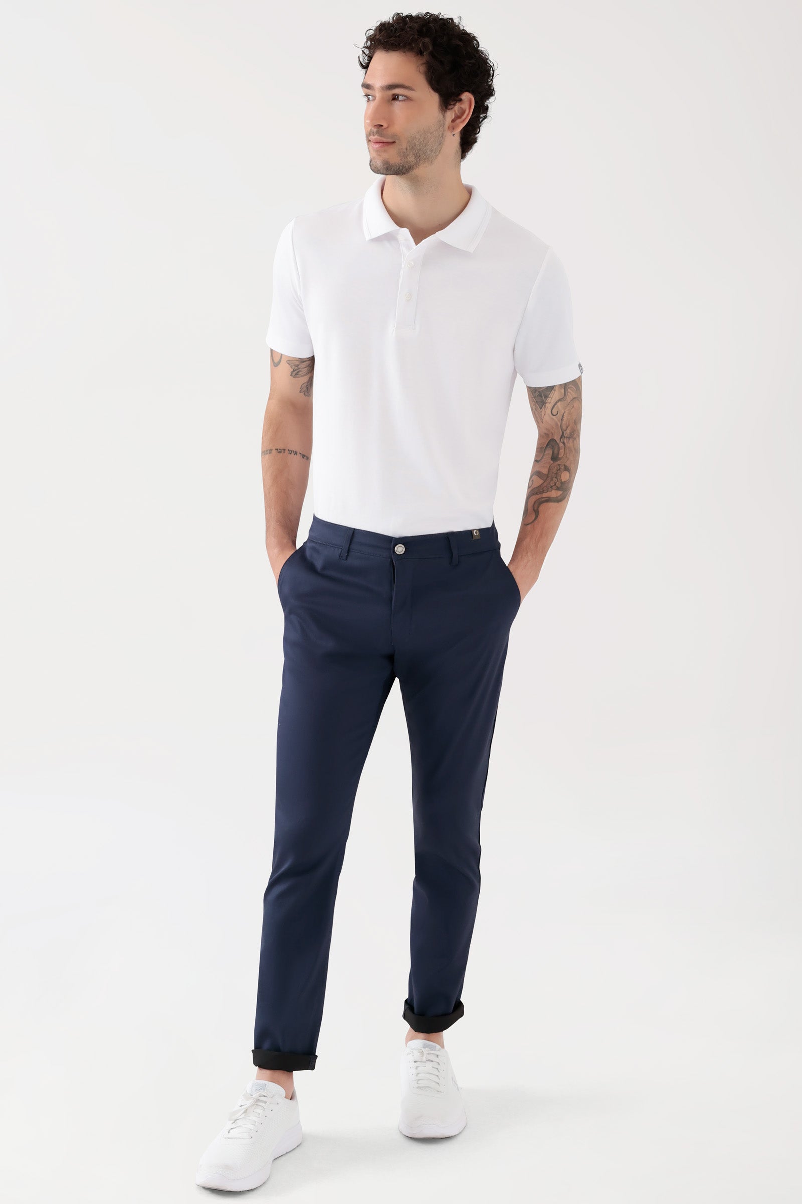 COMFY FLEX Hose Herren - Chino Style navy, Vue de face Le mannequin mesure 188 cm et porte la taille 48