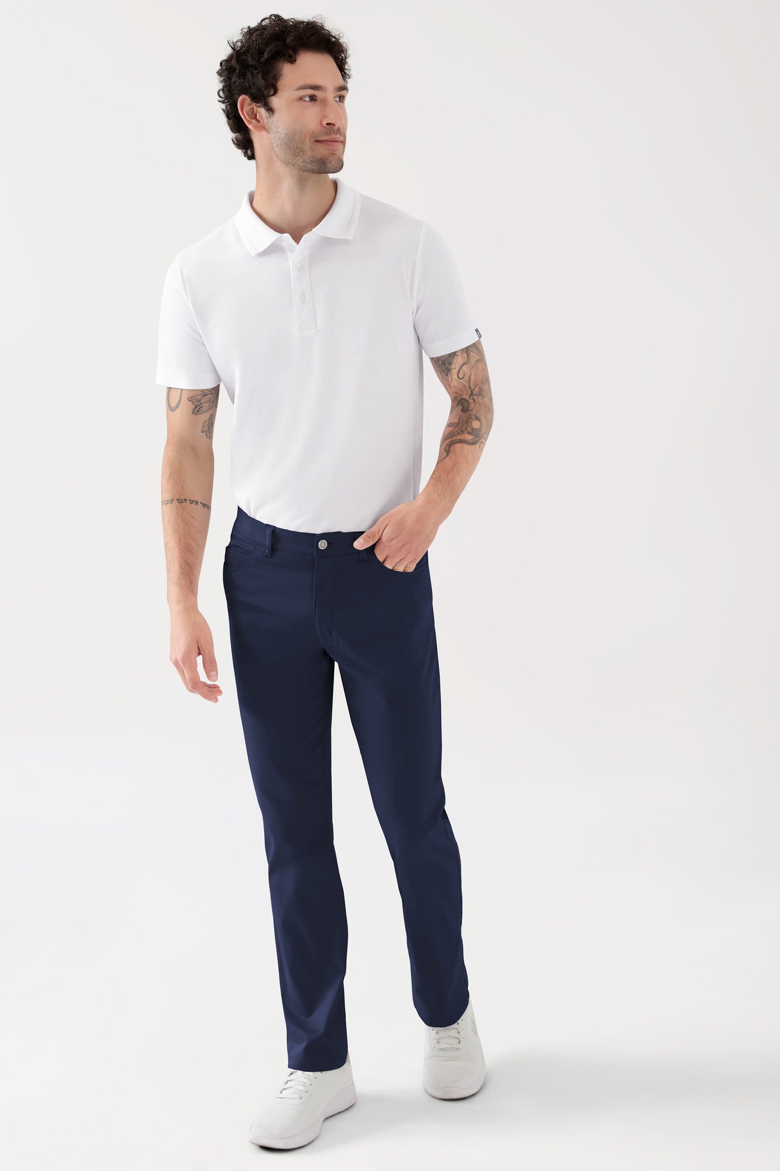 COMFY FLEX 5-Pocket Hose Herren - gerades Bein navy, Vue de face Le mannequin mesure 188 cm et porte la taille 48