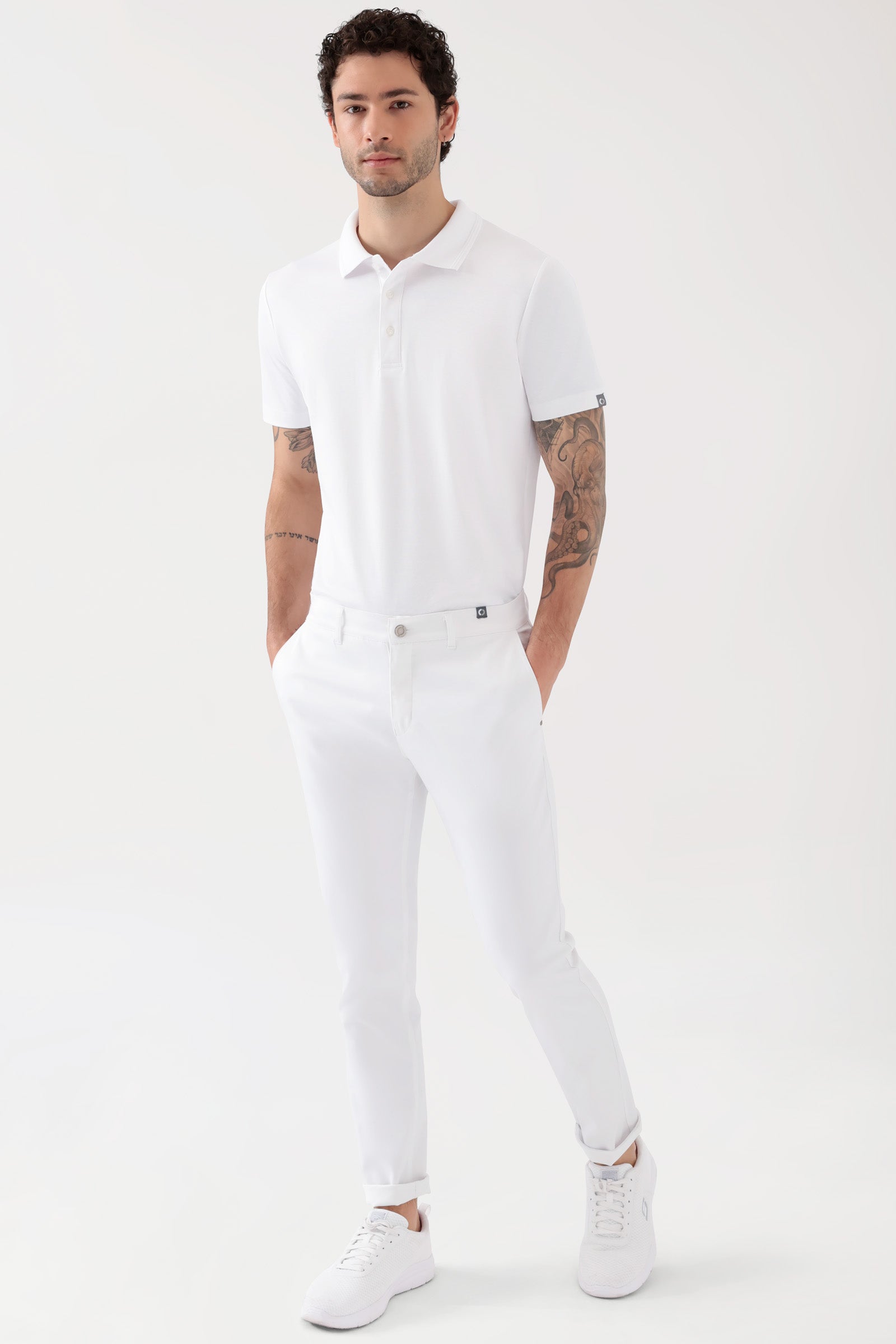 COMFY FLEX Hose Herren - Chino Style weiss, Vue de face Le mannequin mesure 188 cm et porte la taille 48