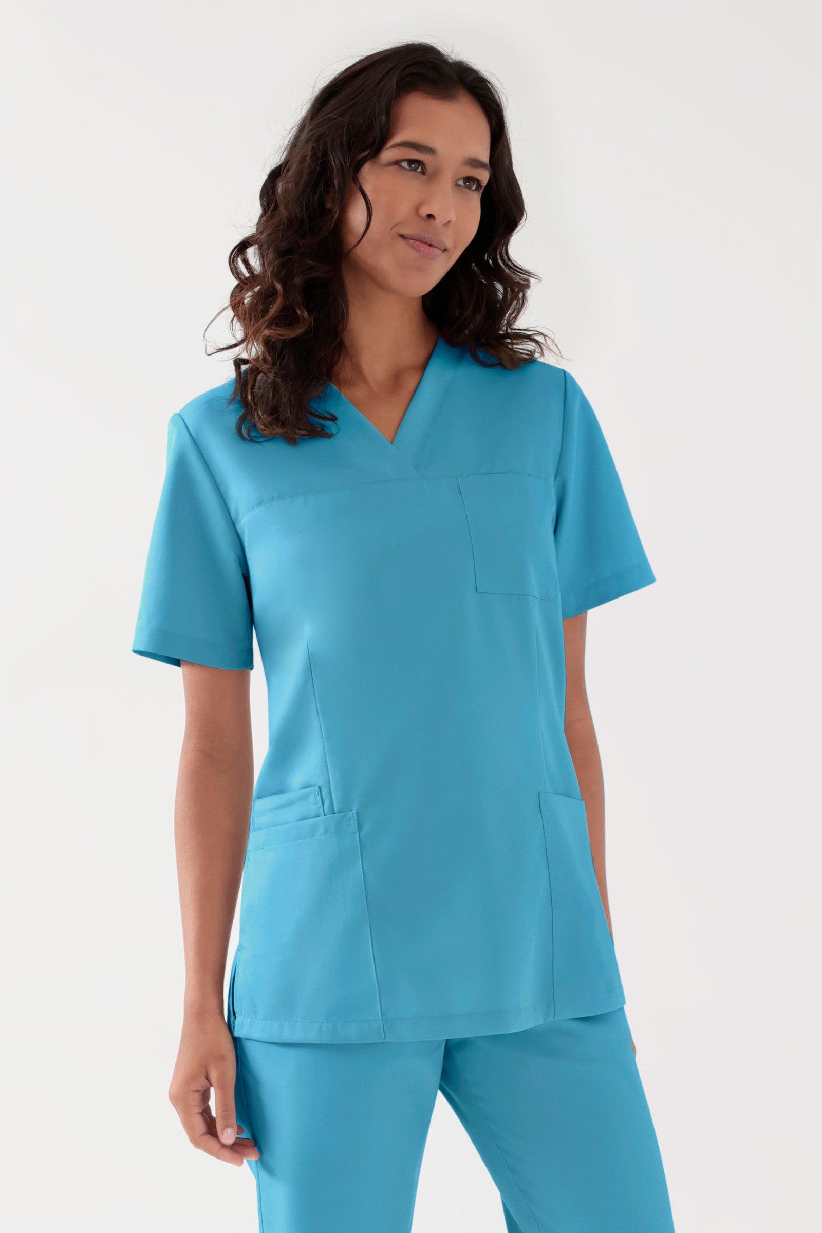 TENCEL™ Schlupfkasack Damen - V-Ausschnitt dark türkis, Vue de face 
