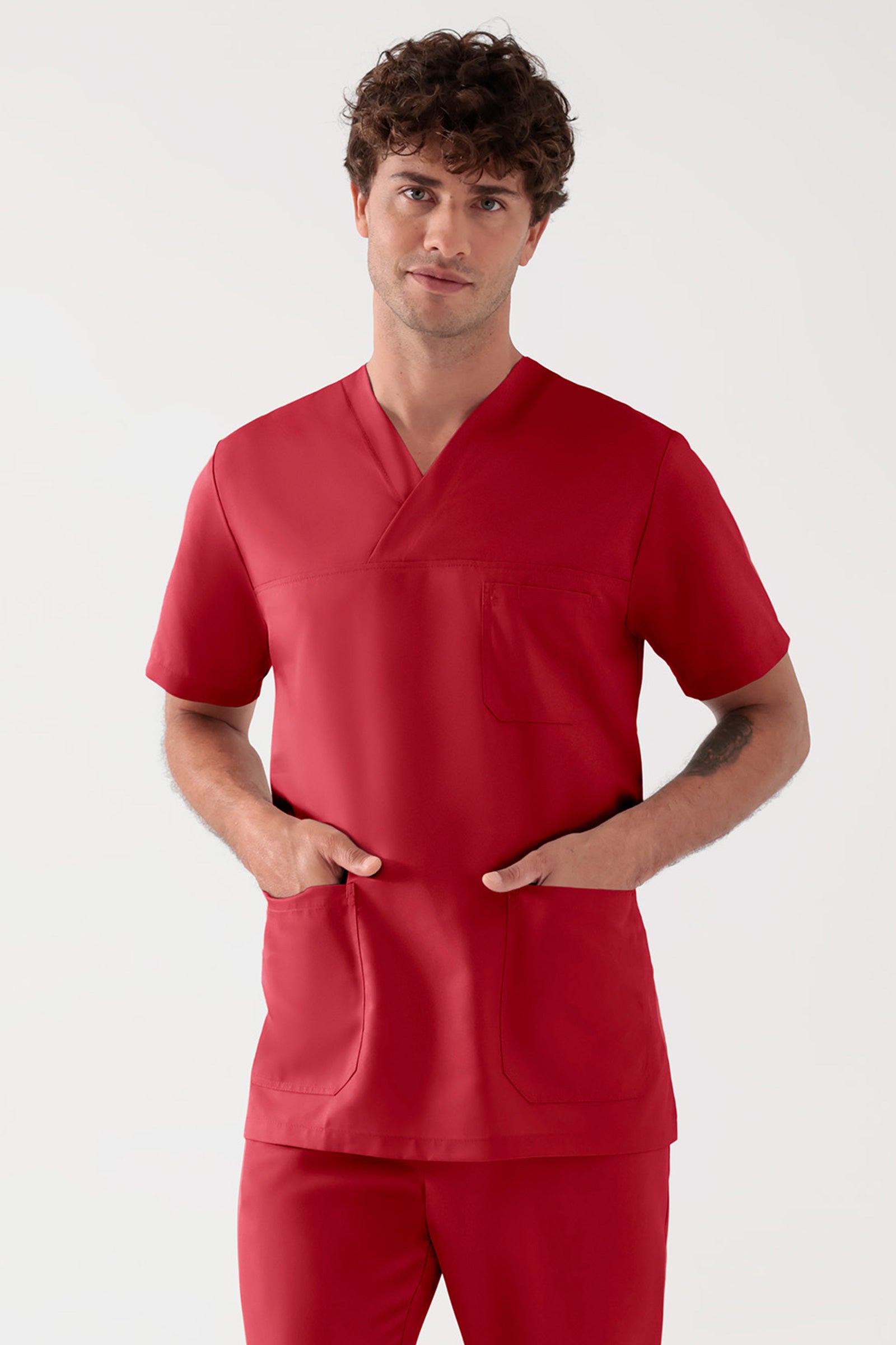 TENCEL™ Schlupfkasack Herren - V-Ausschnitt rot