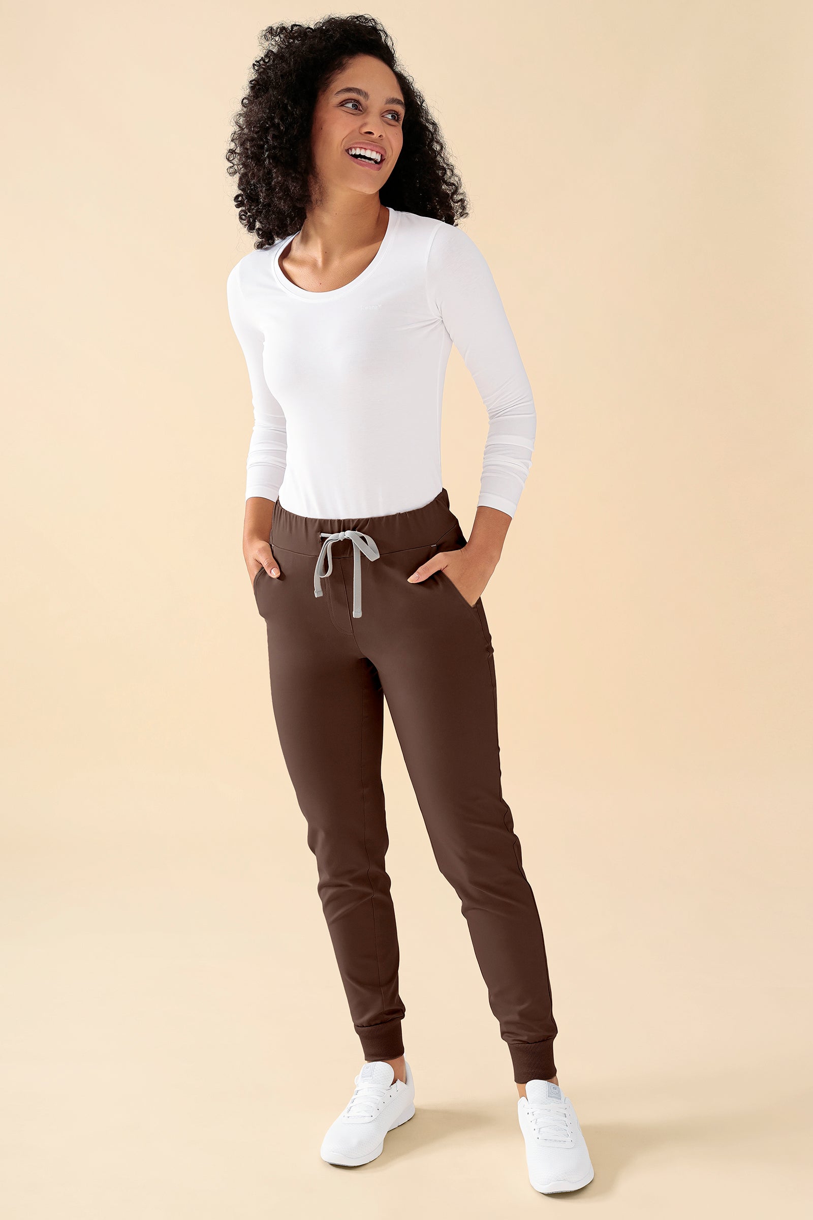 KAERE Hose Damen Normale Grösse - Saumabschluss mit Strickbund coffee