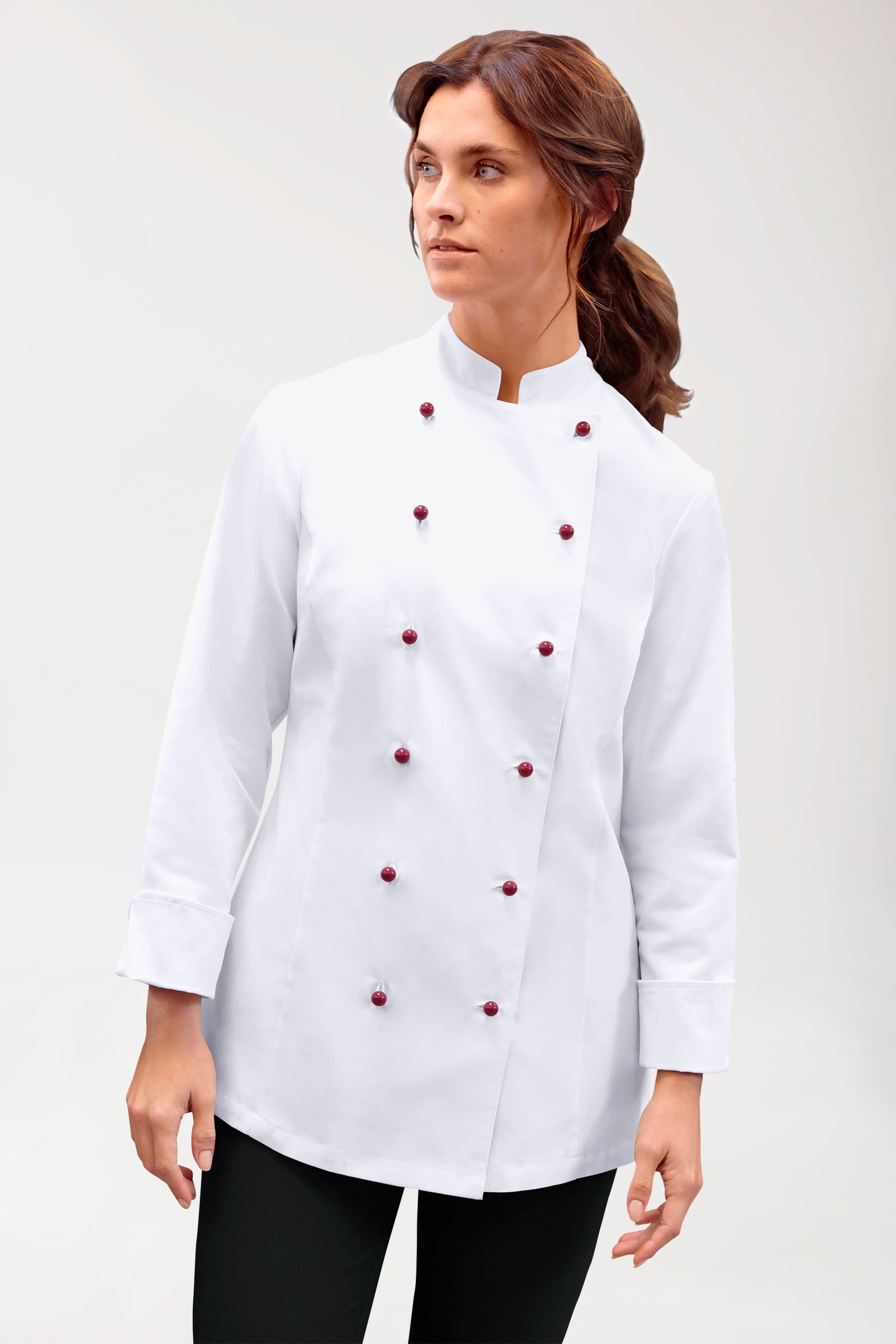 Gastro Kochjacke Damen - 6er Knopfreihe - 1/1 Arm weiss