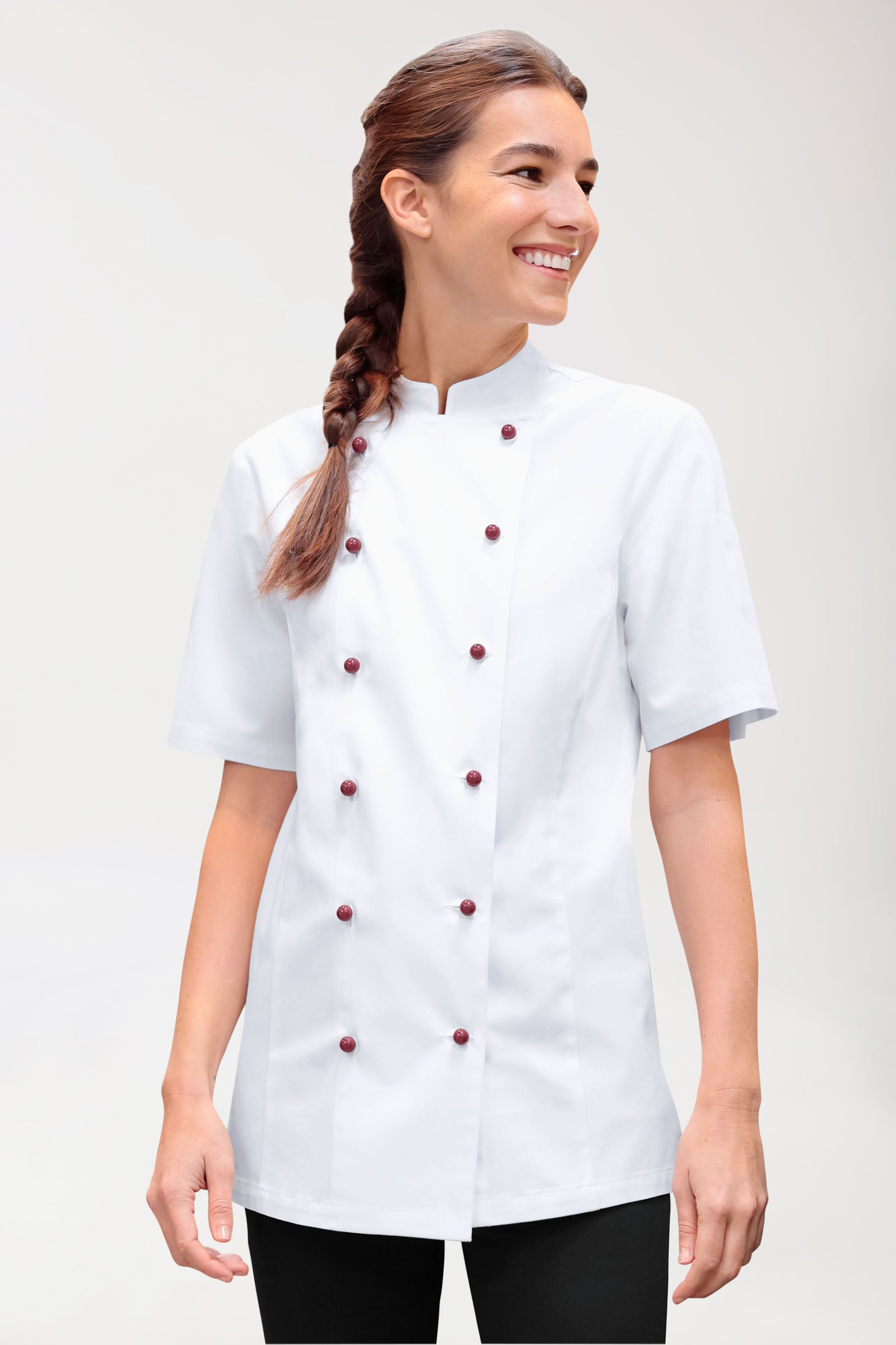 Gastro Kochjacke Damen - 6er Knopfreihe - 1/2 Arm weiss