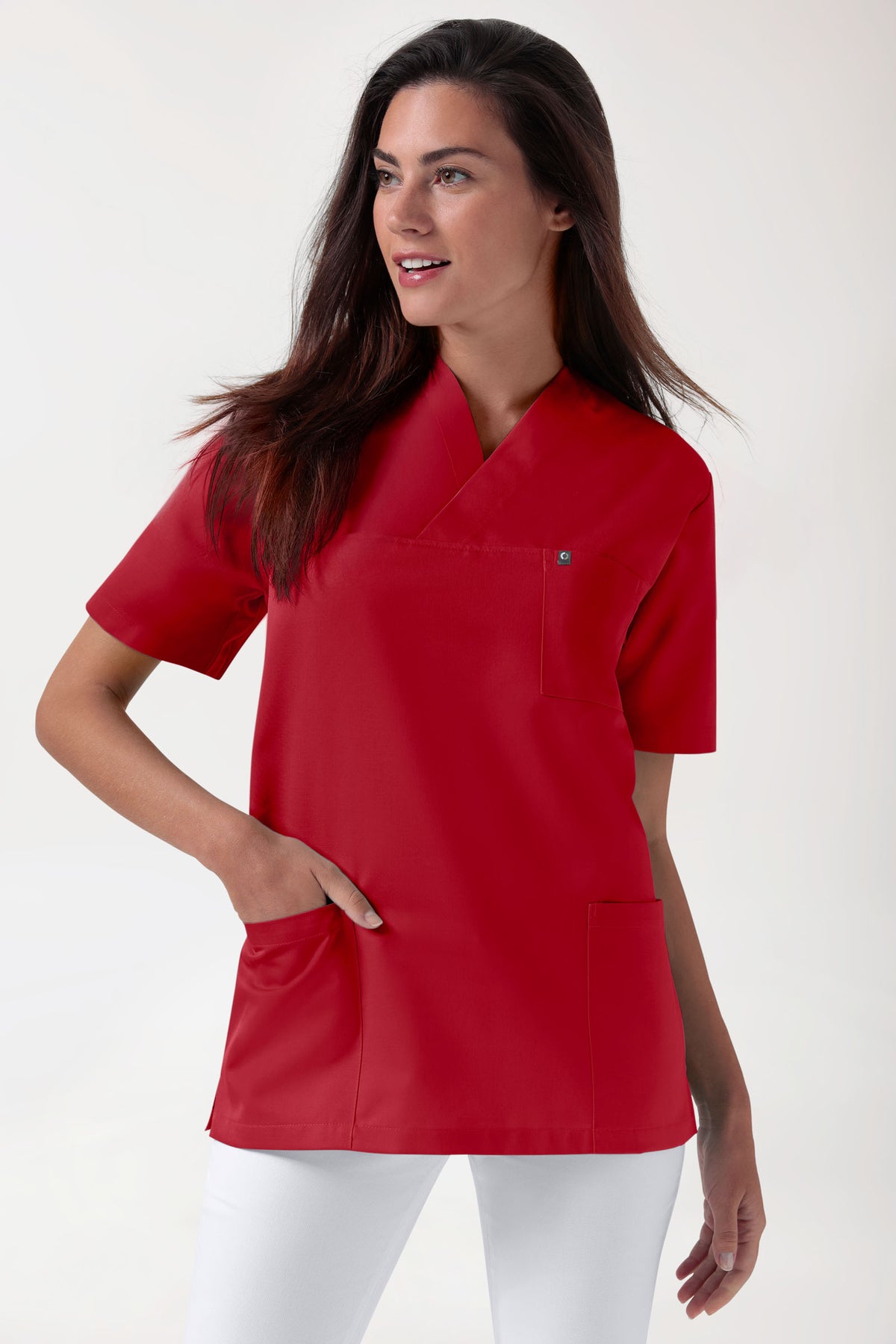 GREEN Stretch Schlupfkasack Unisex - V-Ausschnitt rot, Vue de face 