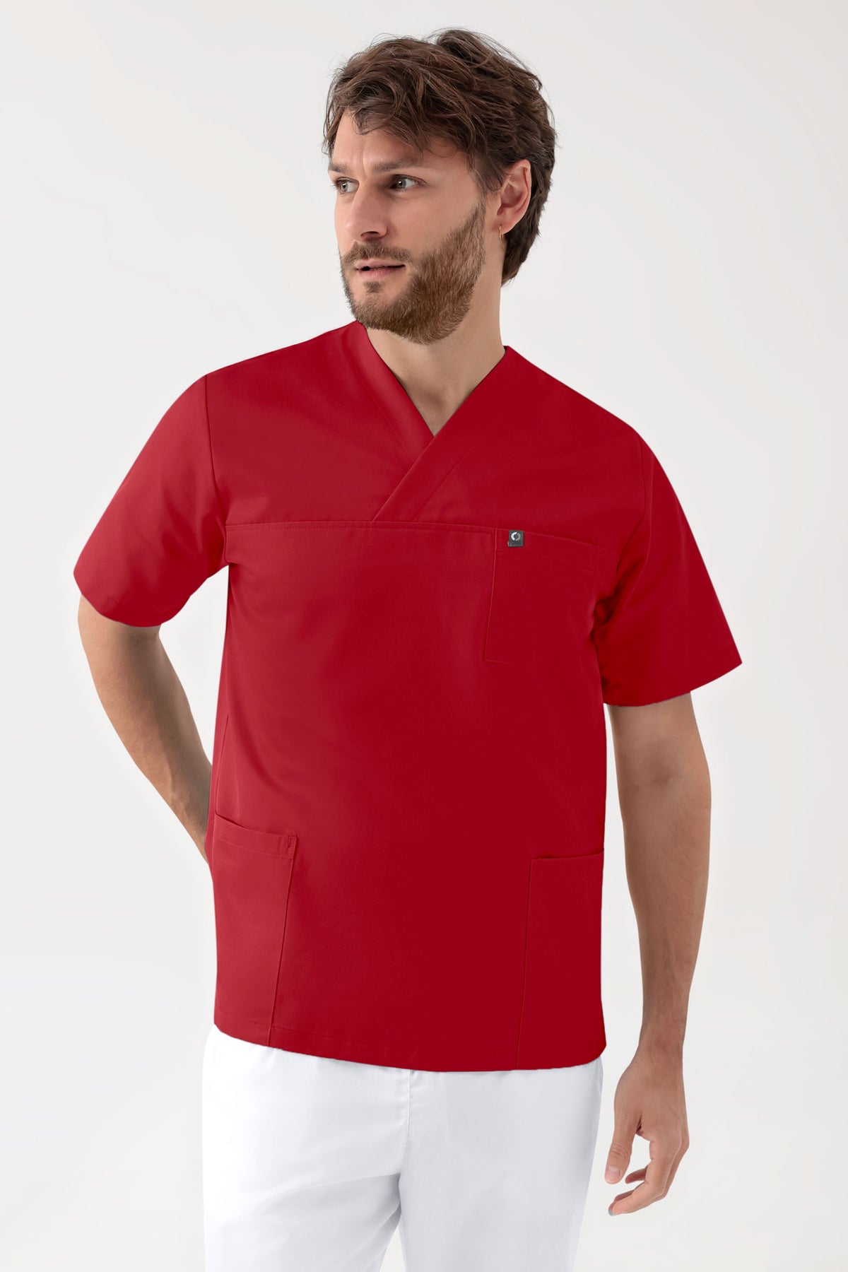 GREEN Stretch Schlupfkasack Unisex - V-Ausschnitt rot, Vue de face 