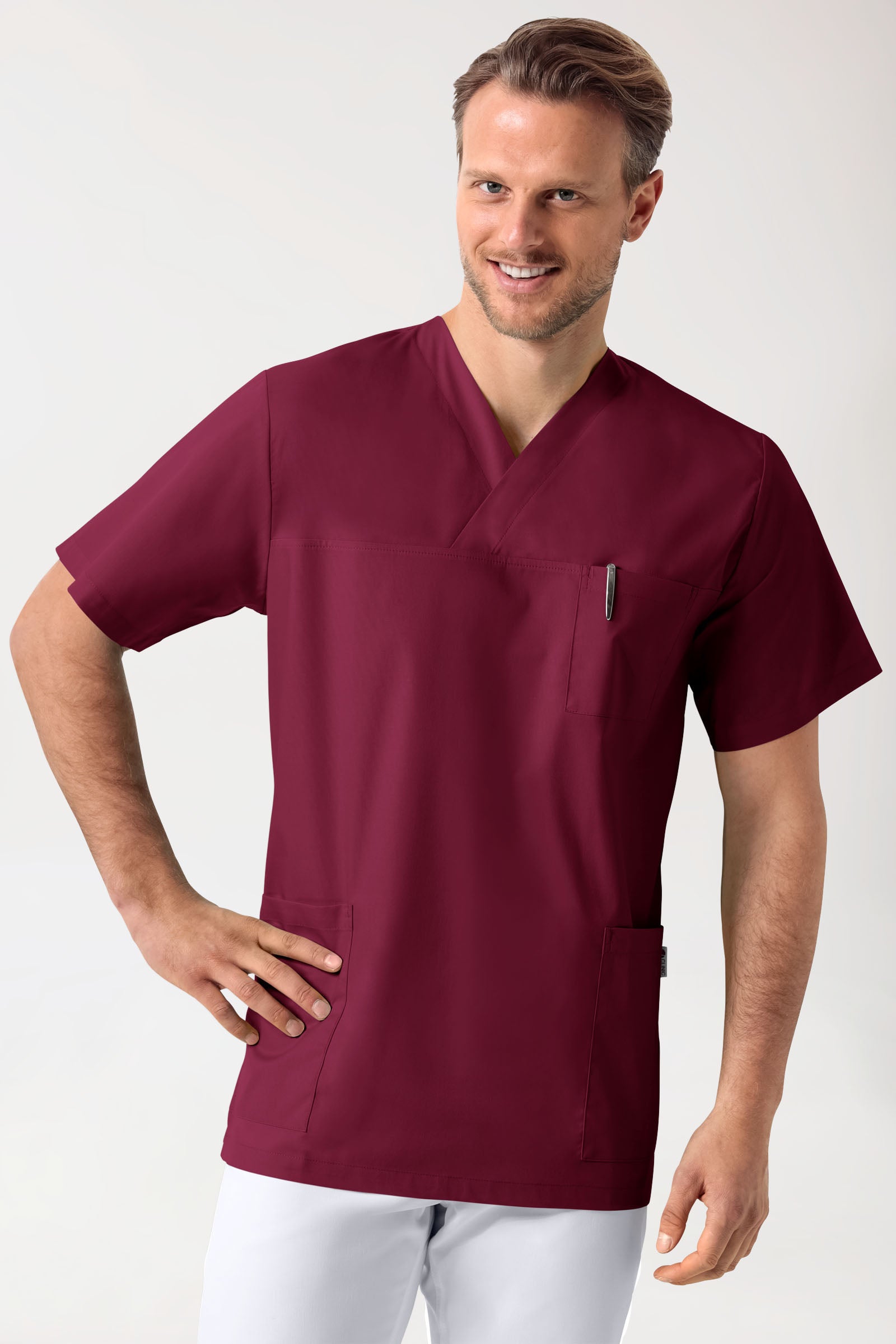 Stretch Schlupfkasack Unisex - V-Ausschnitt bordeaux, Vue de face 