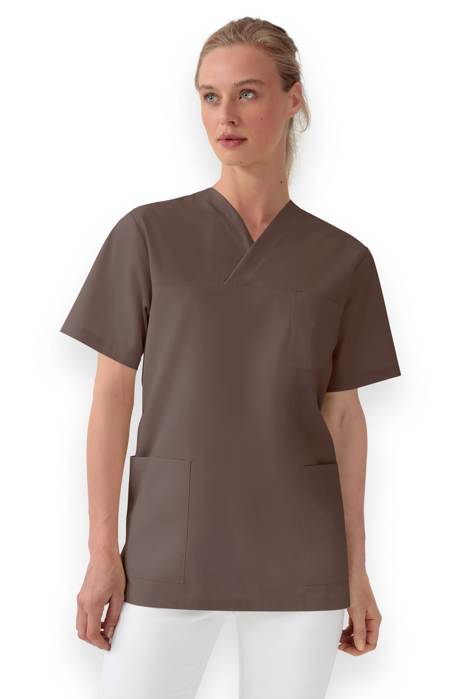 Stretch Schlupfkasack Unisex - V-Ausschnitt deep taupe, Vue de face 