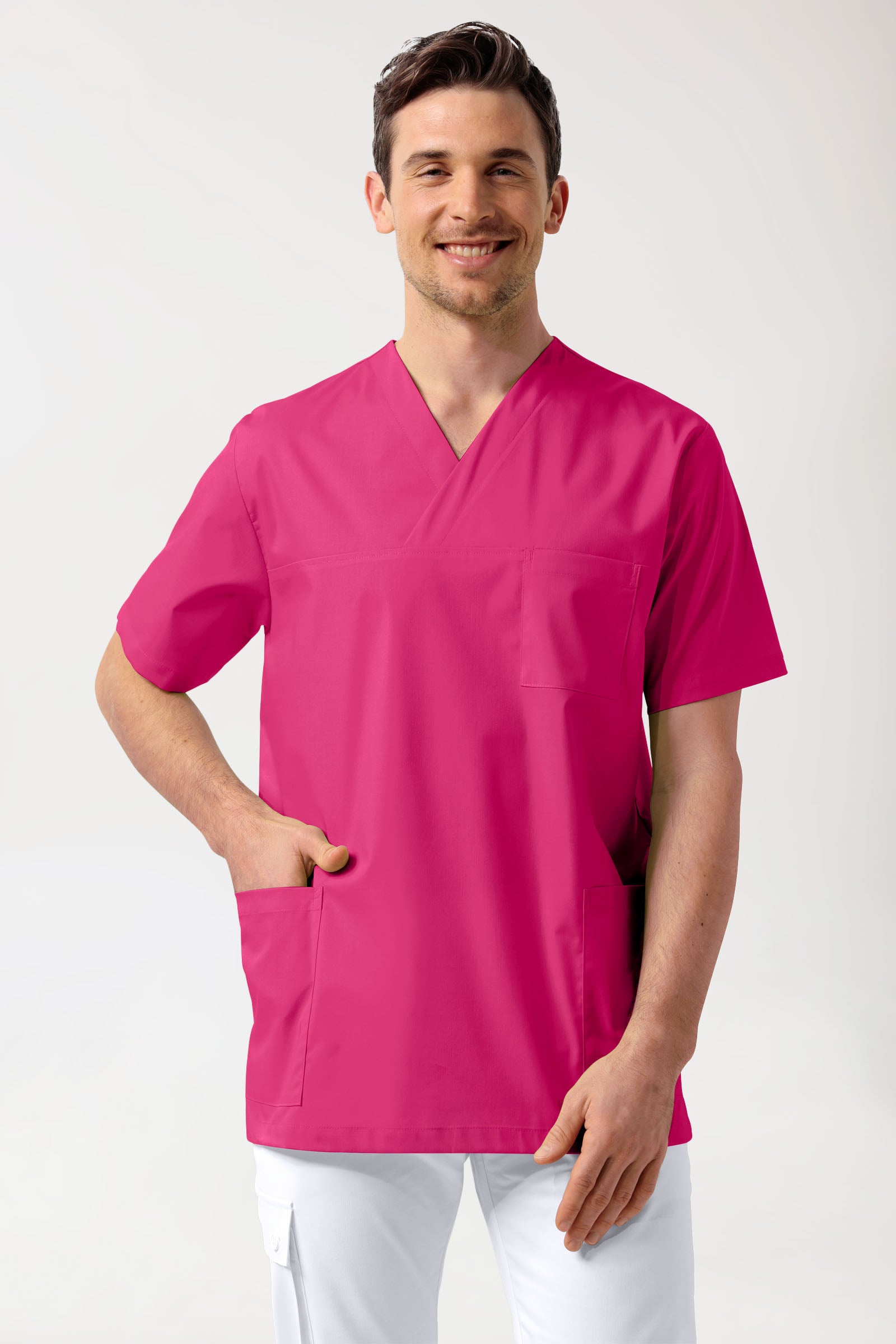 Stretch Schlupfkasack Unisex - V-Ausschnitt pink, Vue de face 