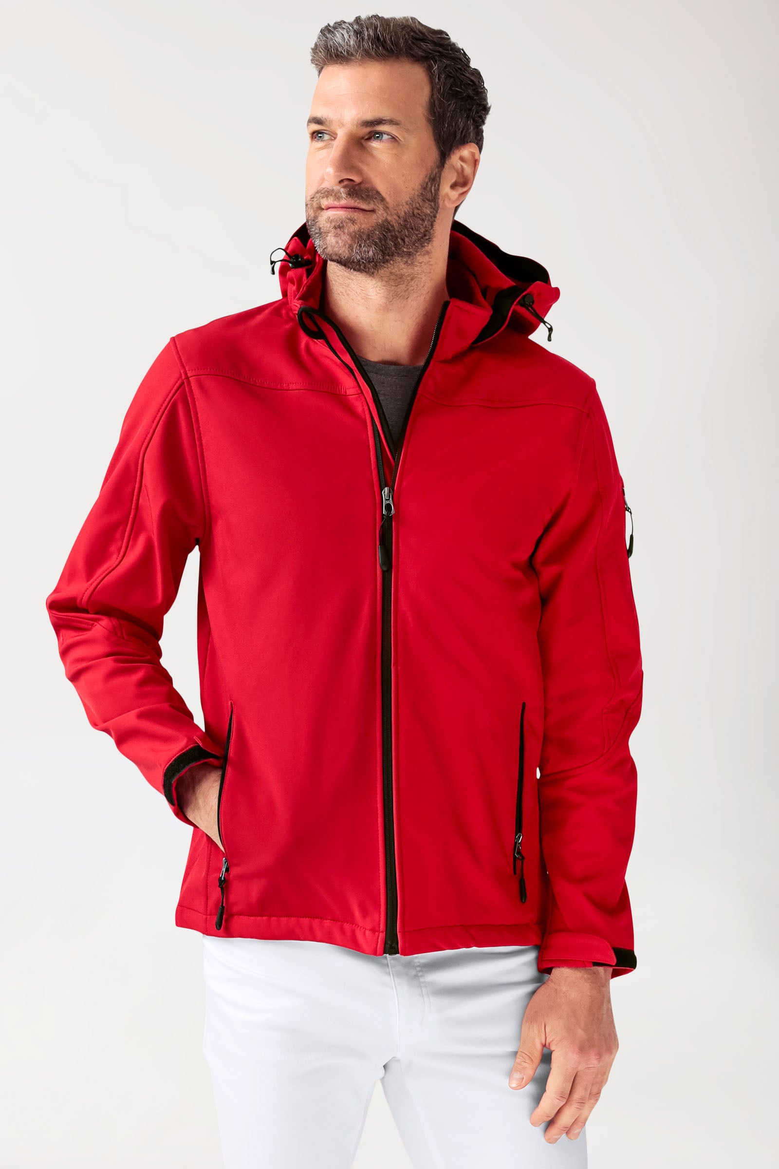 Softshell Jacken Unisex - mit Kapuze rot, Vorderansicht 