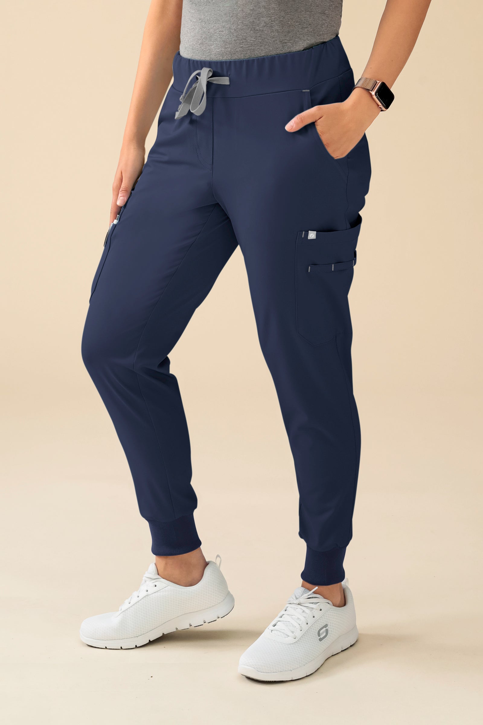 KAERE Hose Damen - Saumbündchen Kurzgr. mit Beintaschen navy, Vorderansicht 