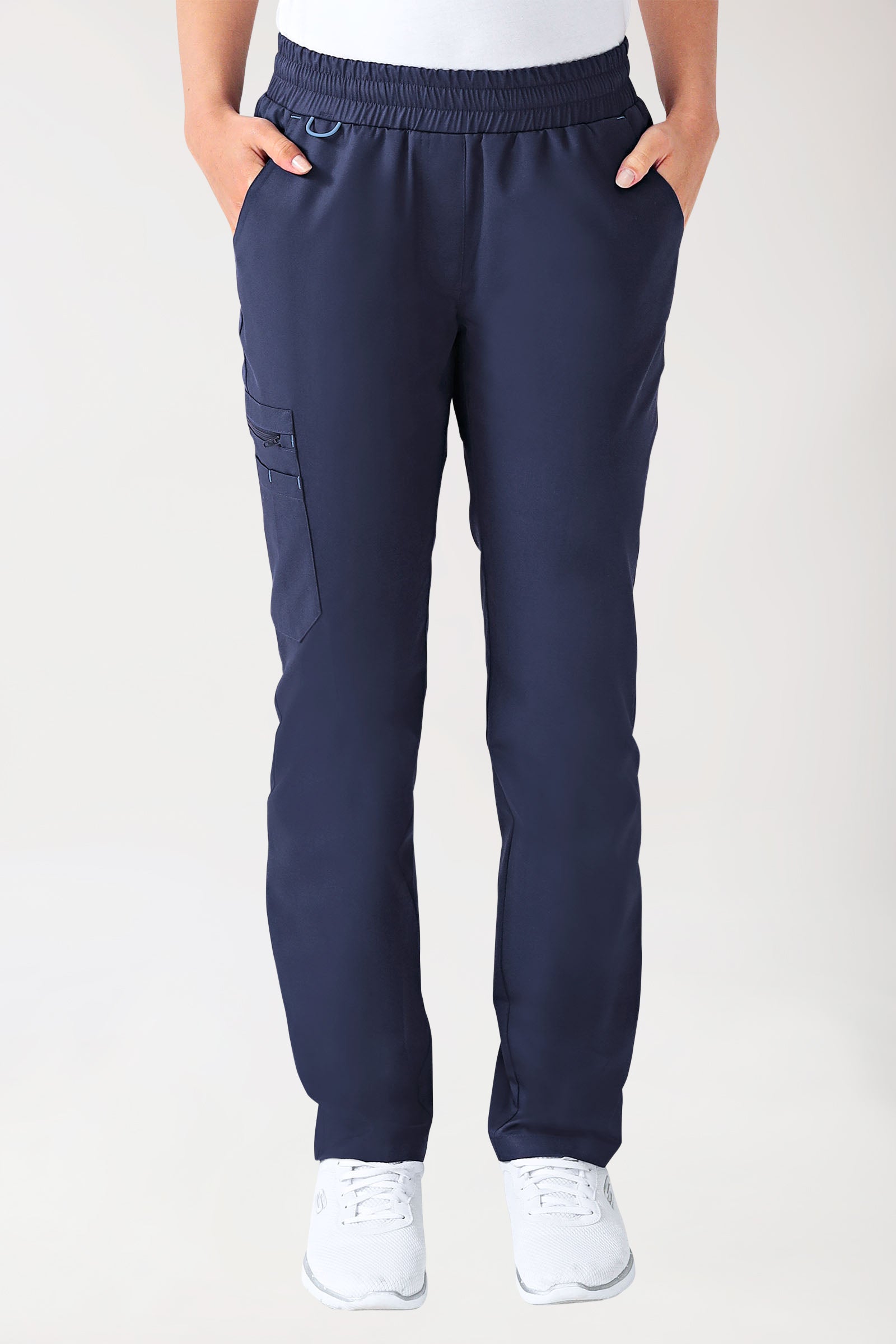 CLINIC STRETCH Hose Damen - gerader Saum navy/himmelblau, Vorderansicht 