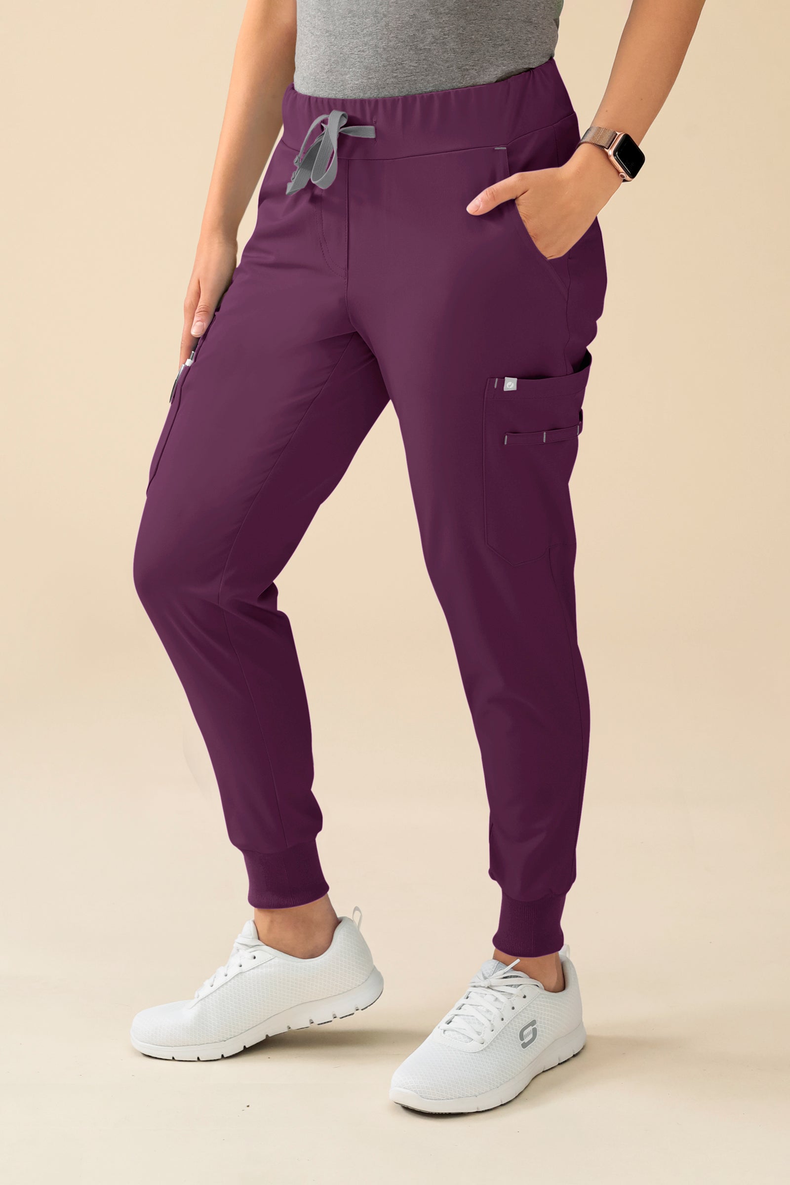 KAERE Hose Damen - Saumbündchen Kurzgr. mit Beintaschen pflaume, Vue de face 