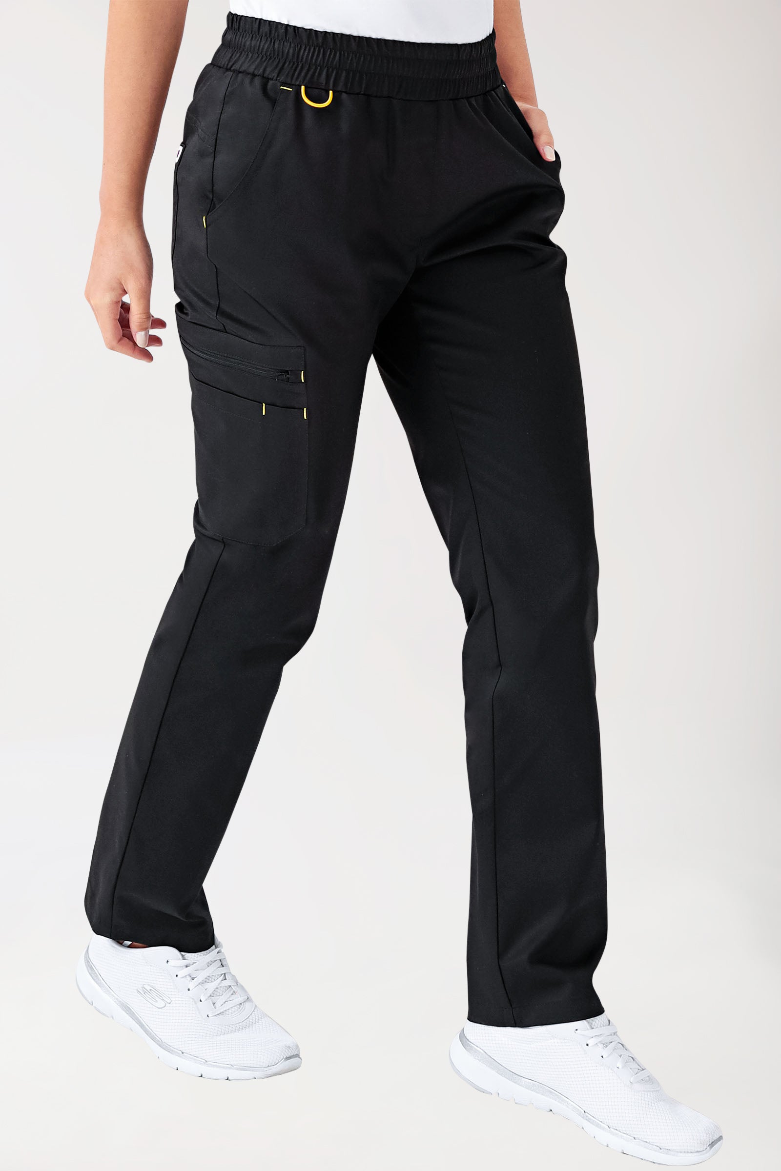 CLINIC STRETCH Hose Damen - gerader Saum Kurzgr. schwarz/gelb, Vorderansicht 