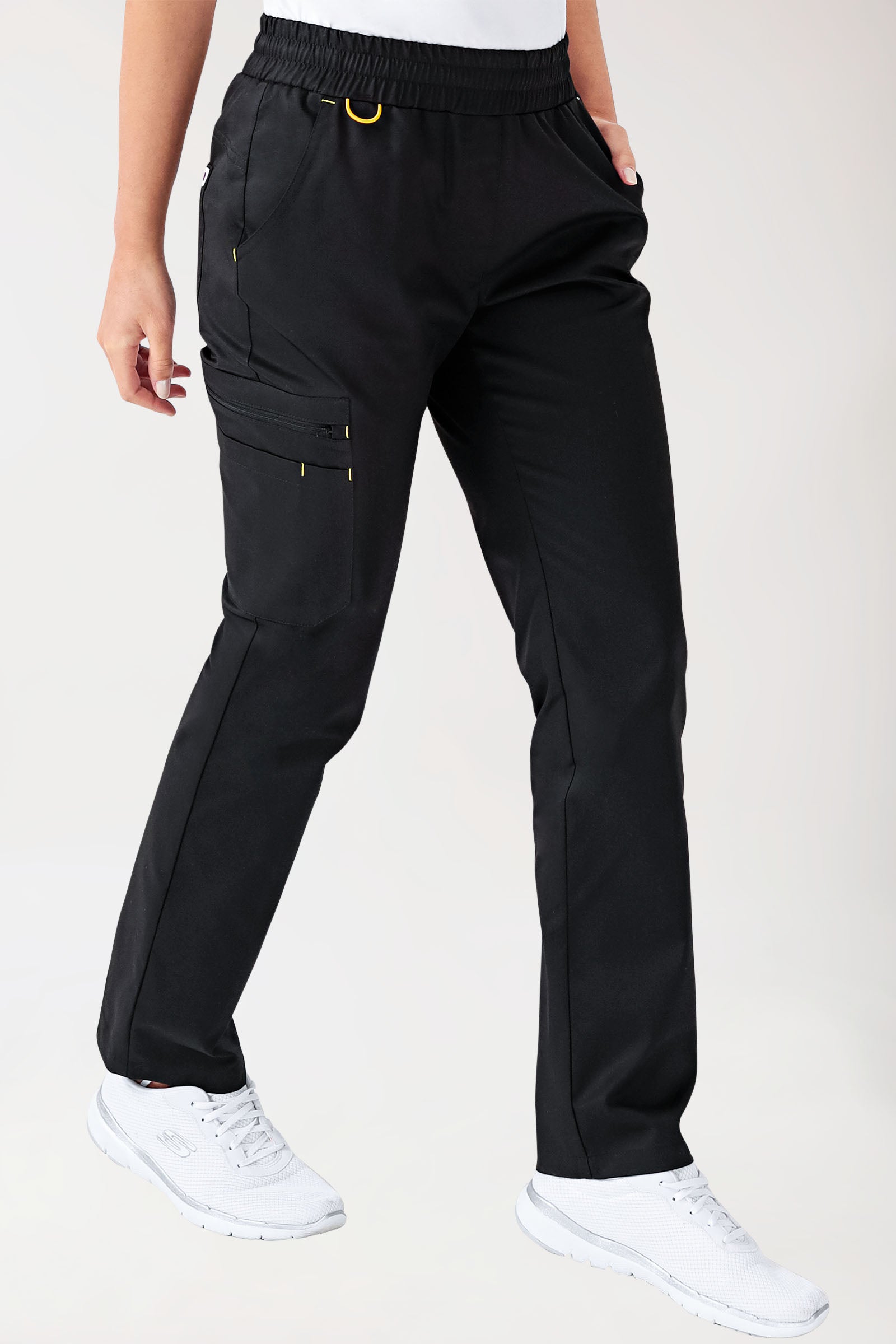 CLINIC STRETCH Hose Damen - gerader Saum schwarz/gelb, Vue de face 