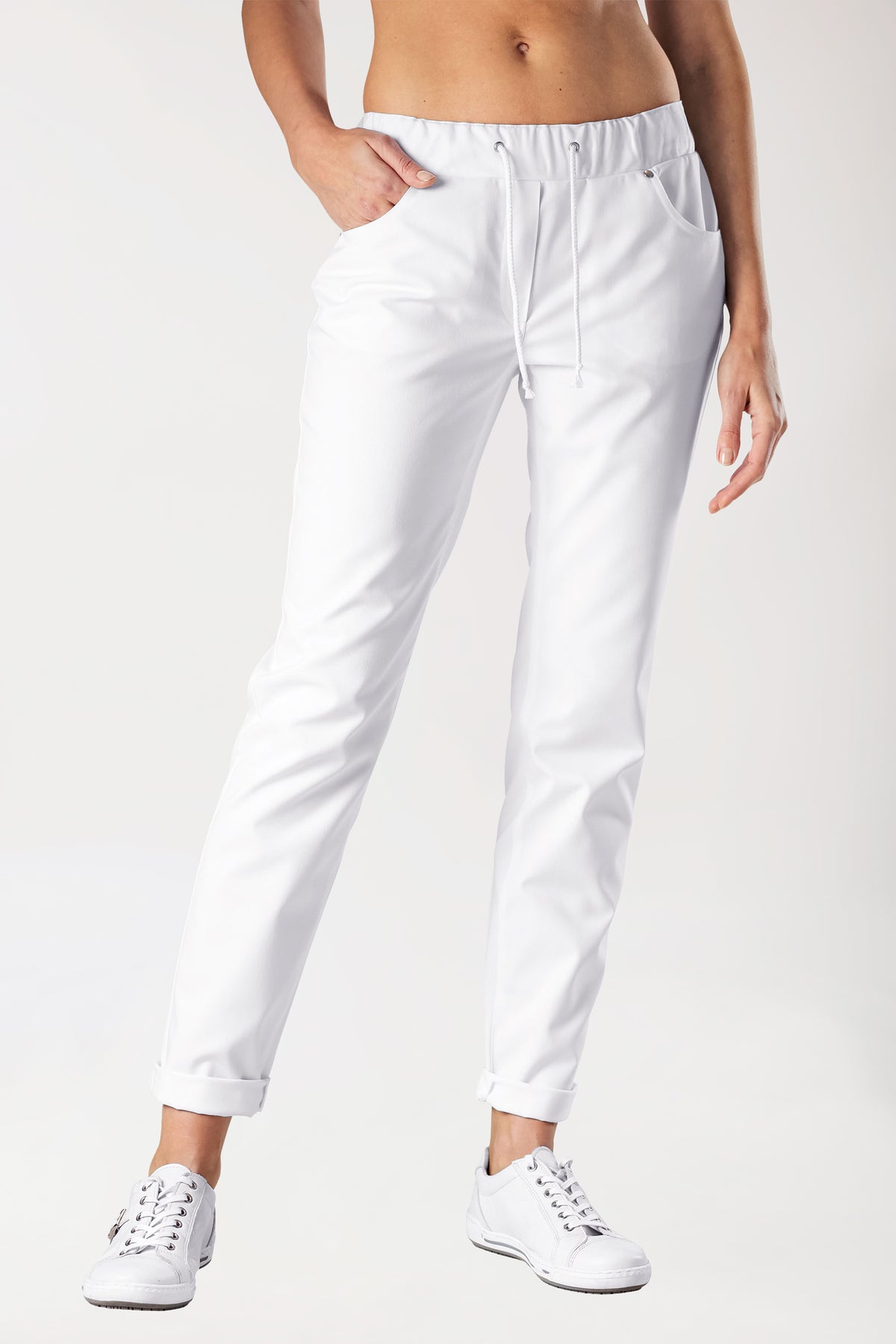 CORE 5-Pocket Stretchhose Damen - Jeanslook weiss, Vue de face 
