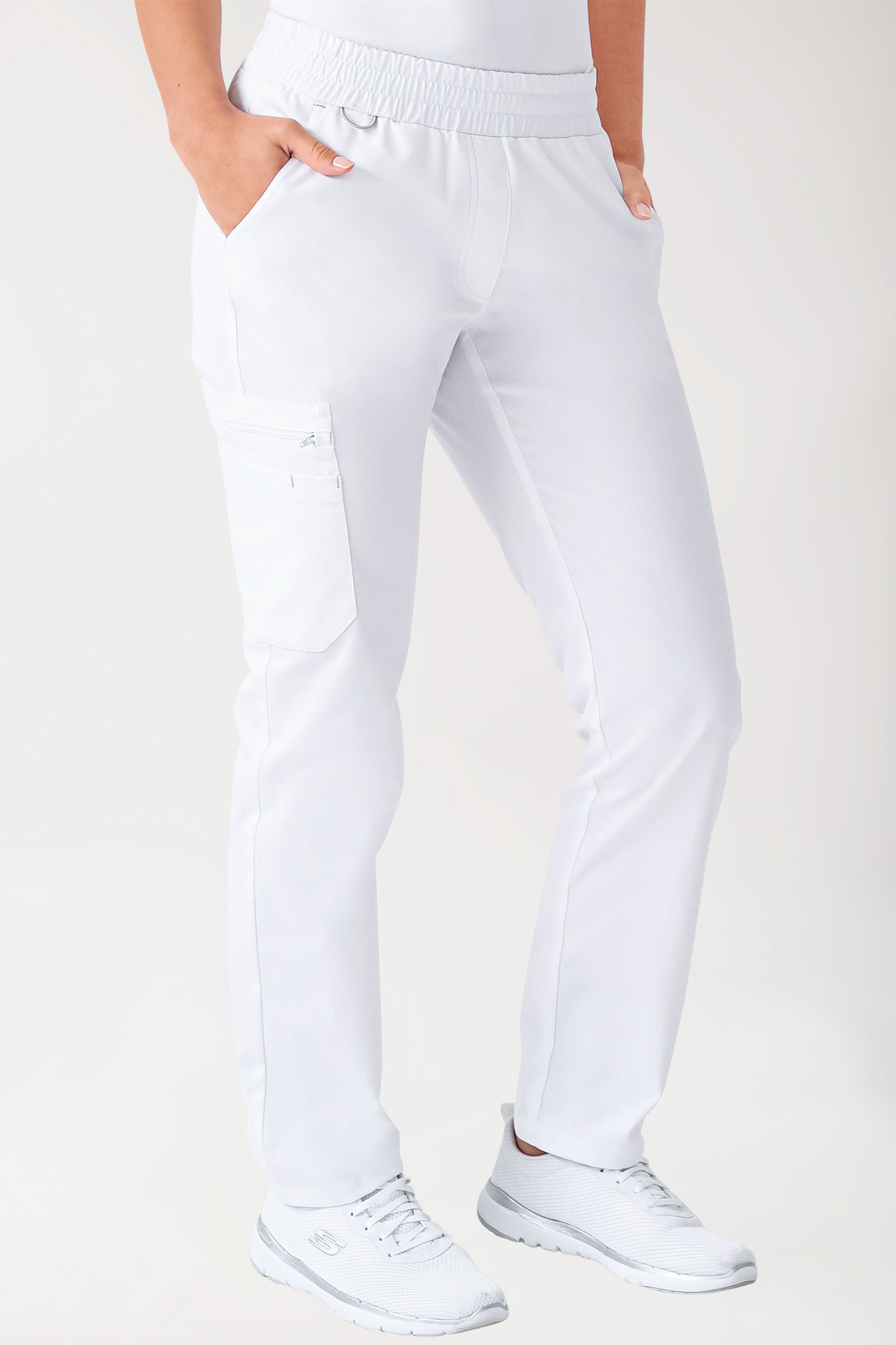 CLINIC STRETCH Hose Damen - gerader Saum Kurzgr. weiss/grau