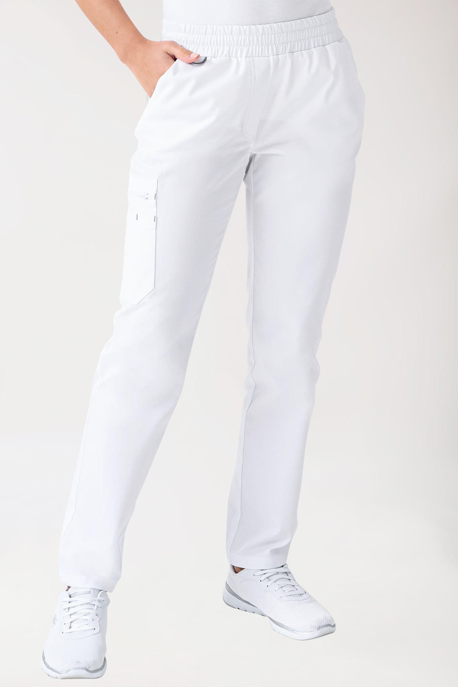 CLINIC STRETCH Hose Damen - gerader Saum weiss/grau