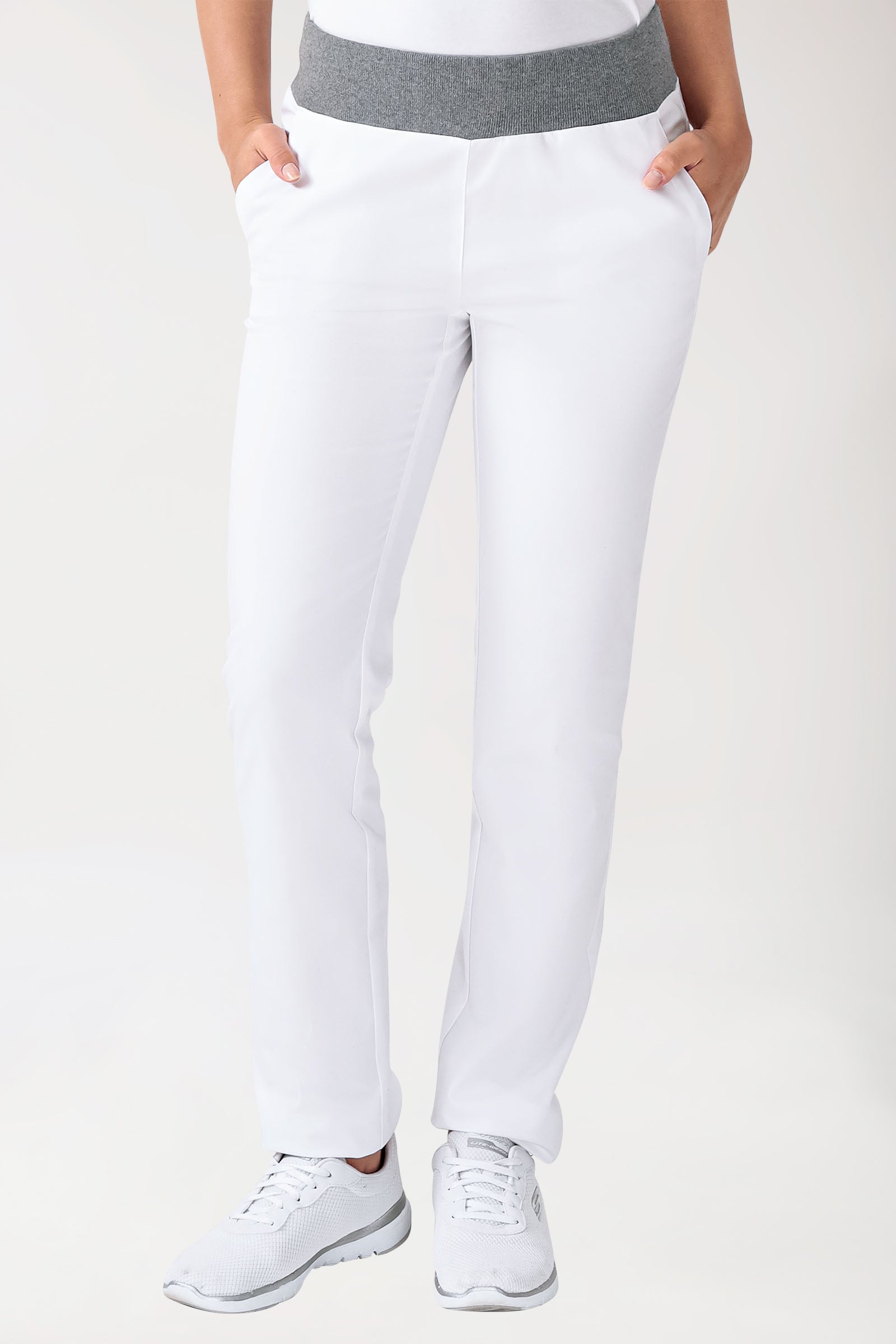 Stretch Hose Damen - Strickbund weiss/grau melange, Vorderansicht 