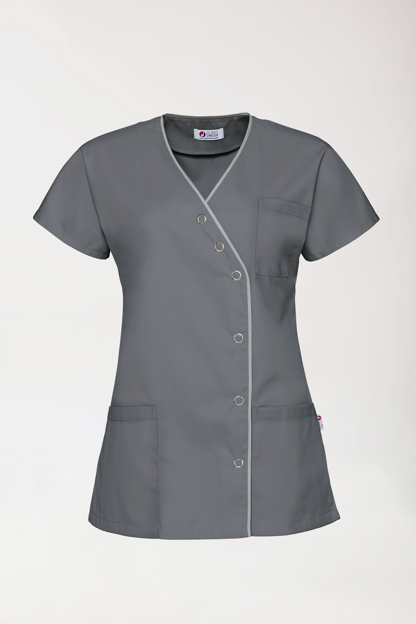 Beauty Kasack Damen - asymmetrische Druckknopfleiste steingrau/grau, Vorderansicht 