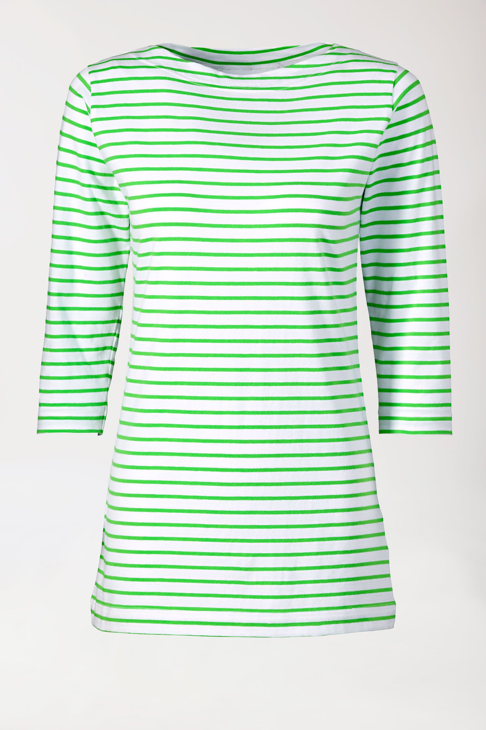 Longshirt Damen - 3/4 Arm apfelgrün/weiss, Vorderansicht 