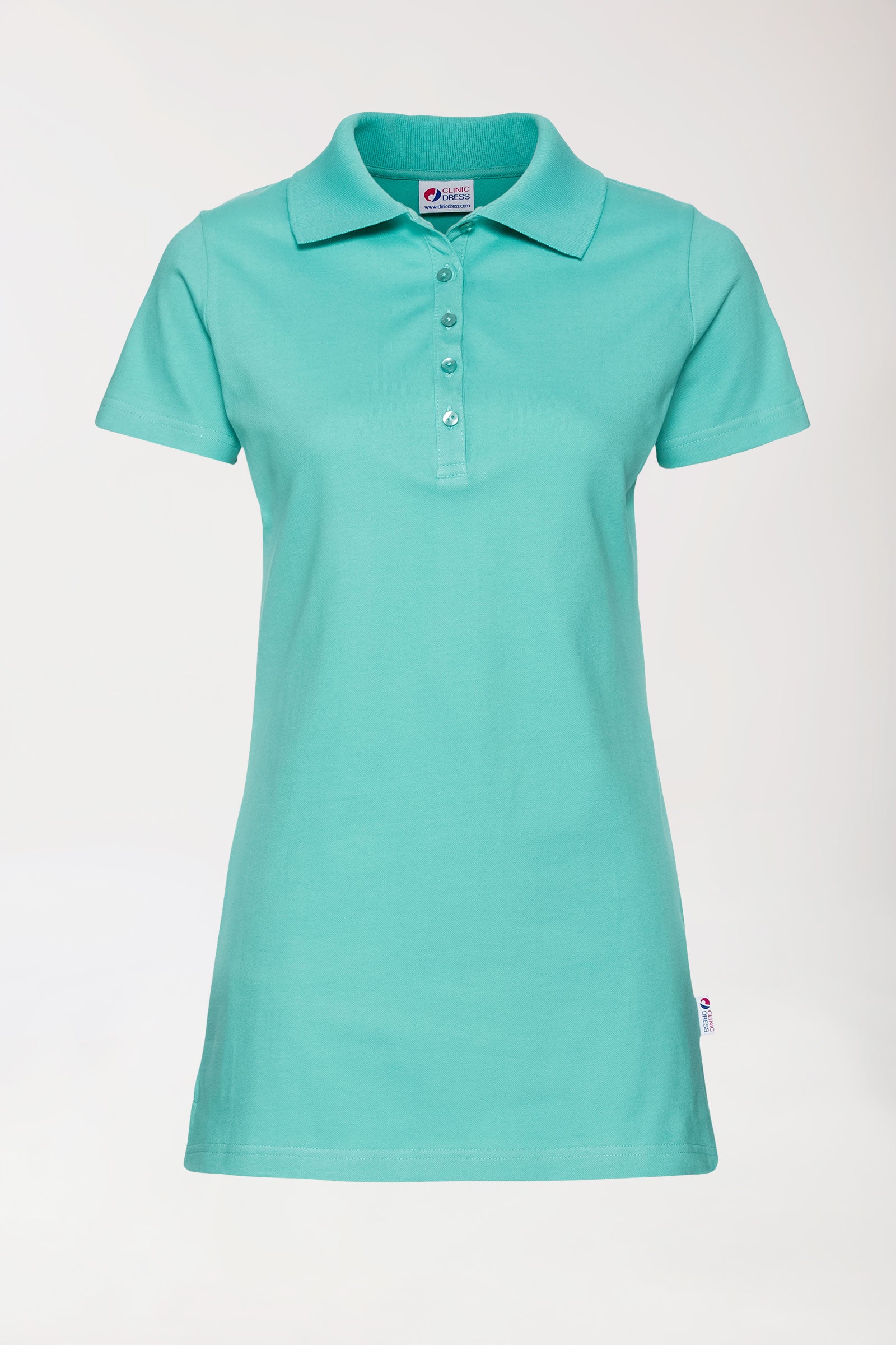 Stretch Longshirt Damen - Polokragen aqua green, Vorderansicht 