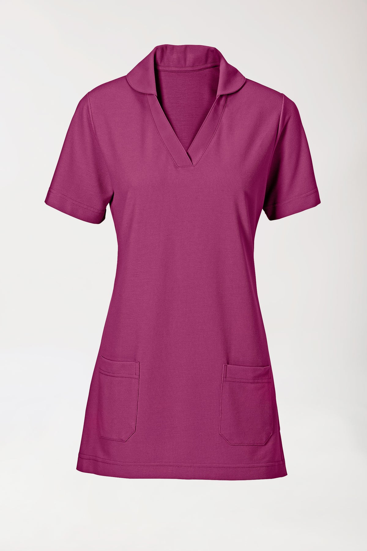 Piqué Longshirt Damen - mit Kragen berry, Vue de face 