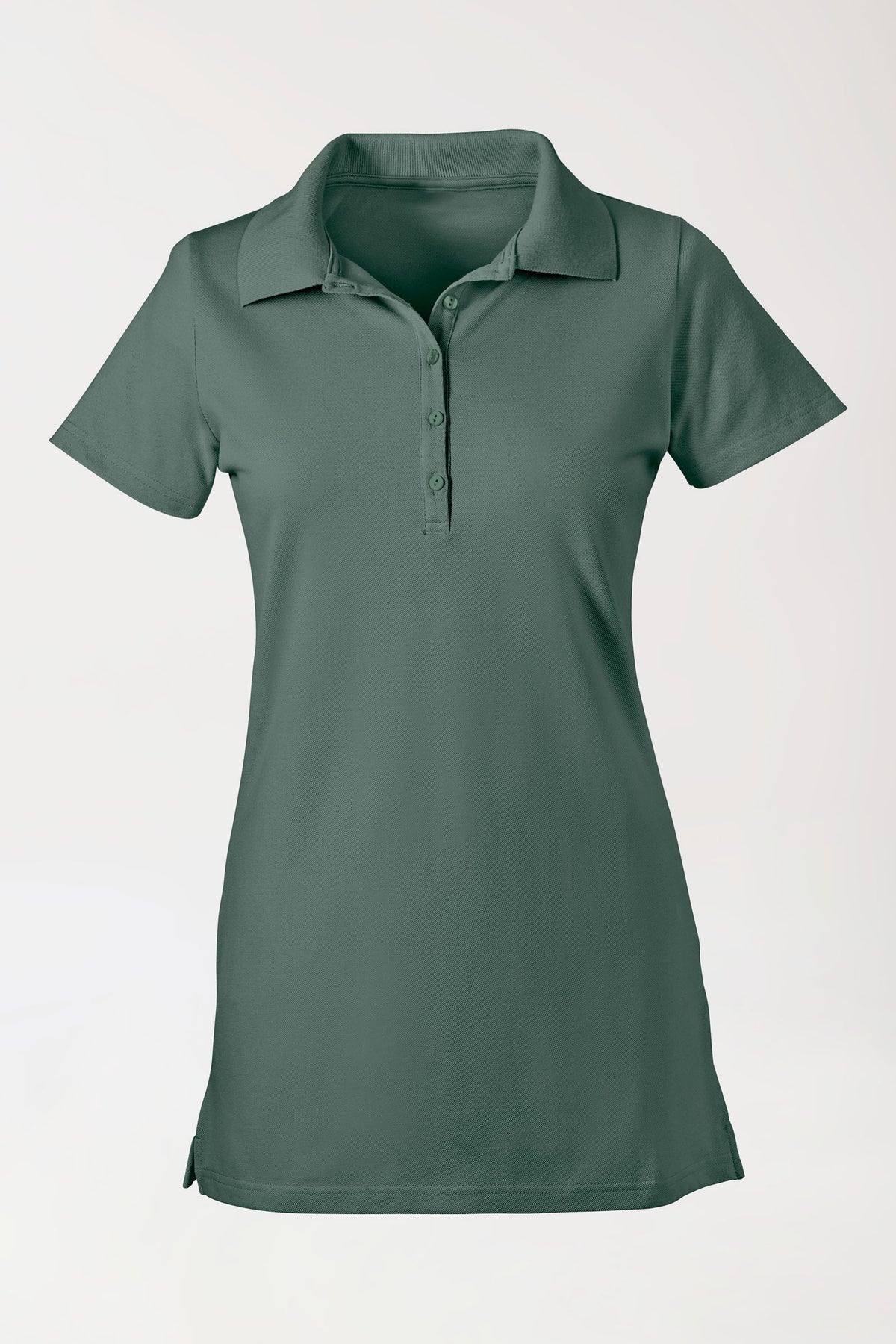 Stretch Longshirt Damen - Polokragen dunkelgrün, Vorderansicht 