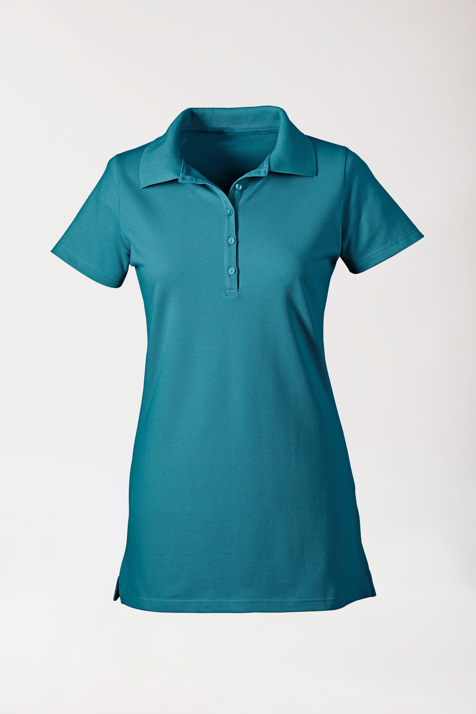 Stretch Longshirt Damen - Polokragen petrol, Vorderansicht 