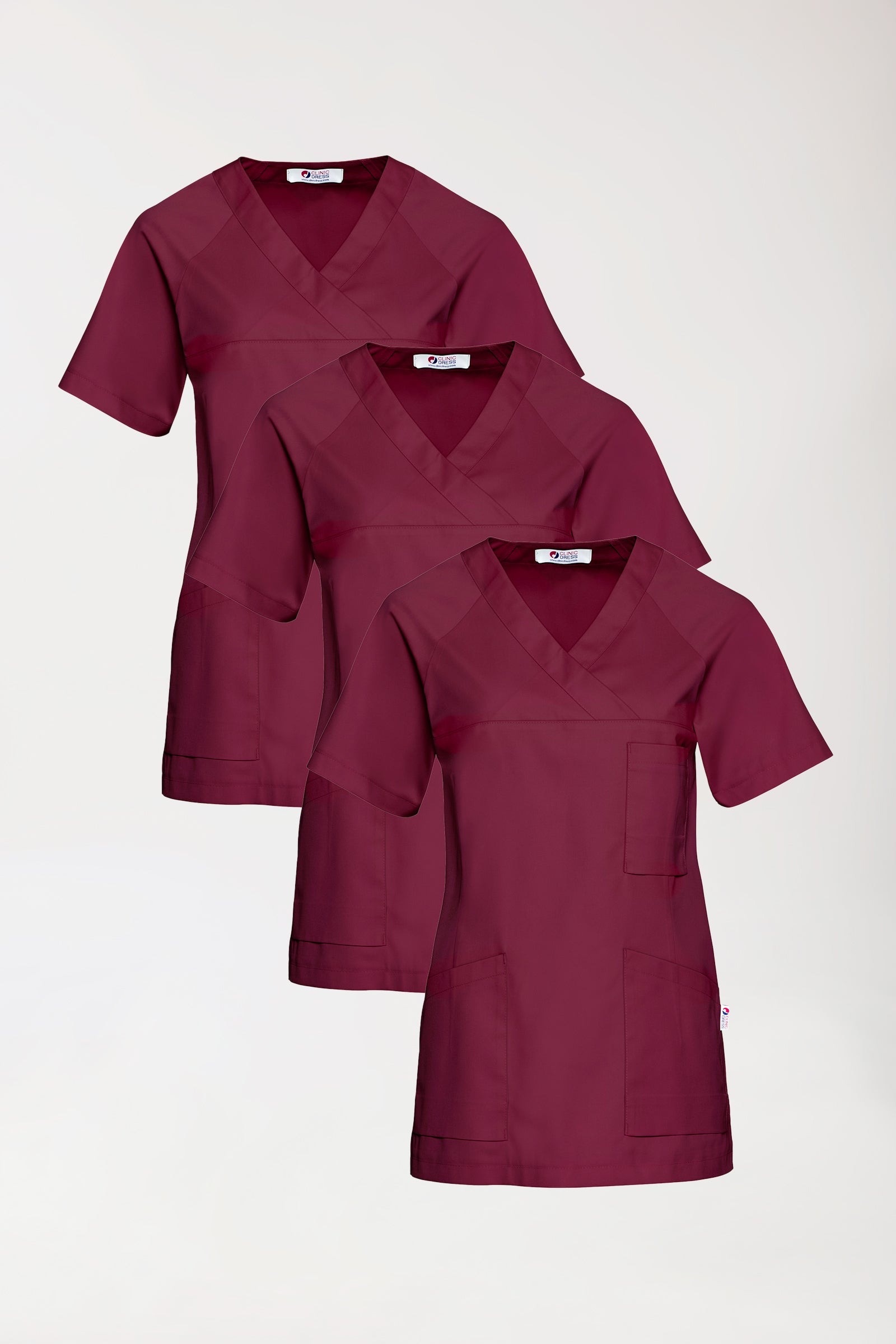 CORE Schlupfkasack Damen - 3er-Pack - V-Ausschnitt bordeaux, Vorderansicht 