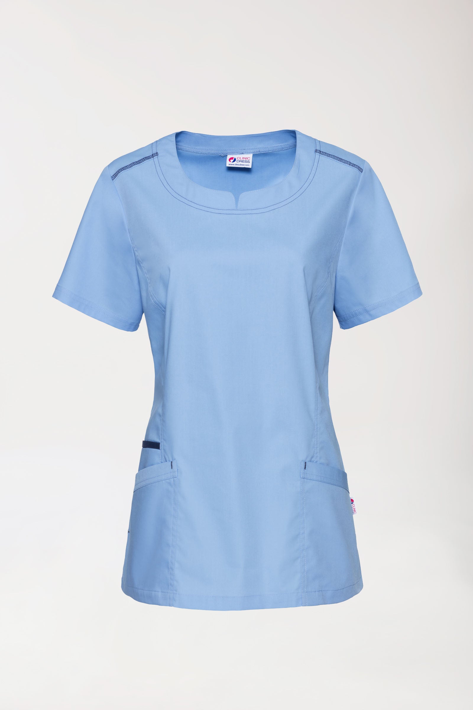 Damen-Schlupfkasack Himmelblau mit Navy, Vorderansicht 