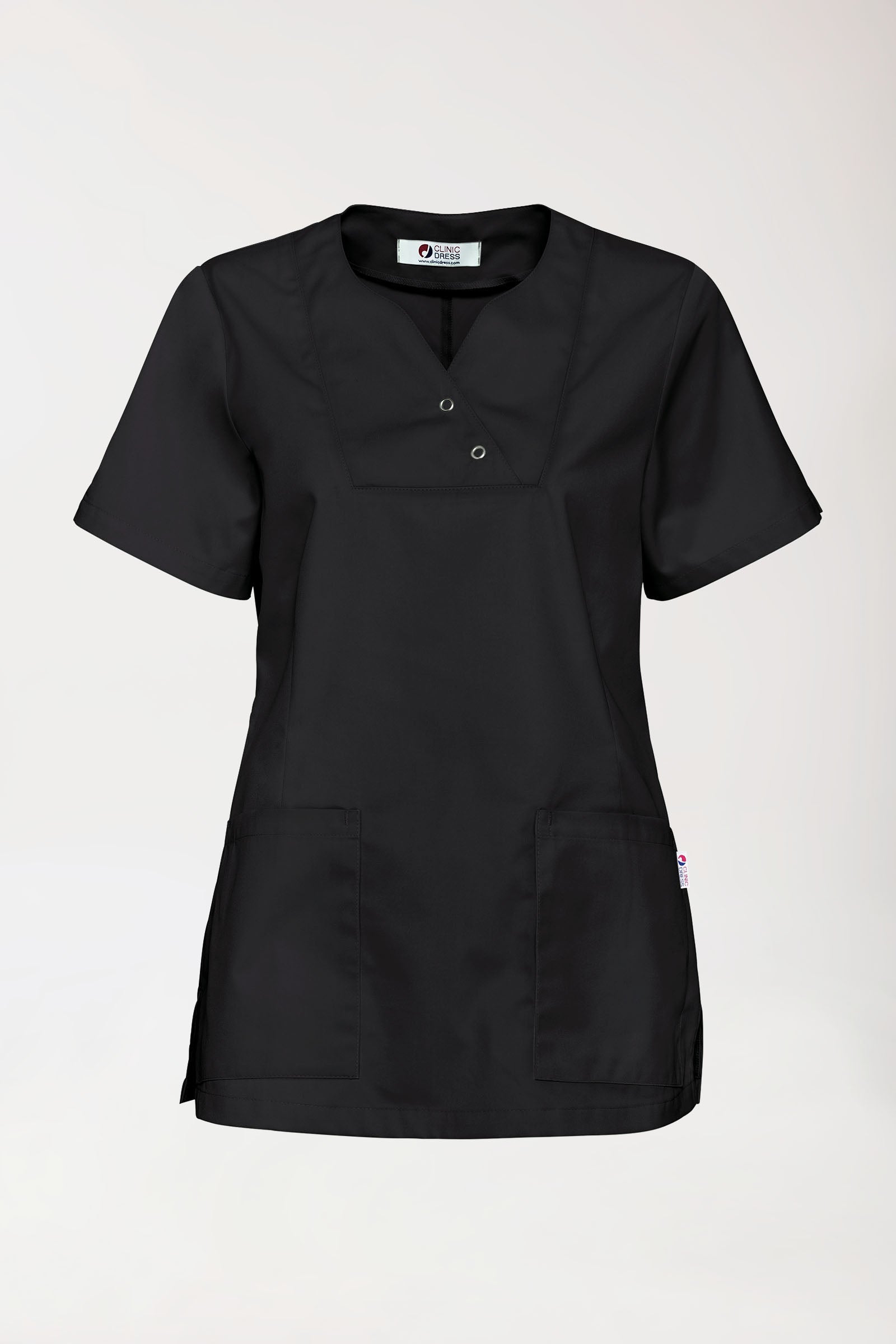 CORE Schlupfkasack Damen curved fit - mit Druckknöpfen schwarz, Vue de face 