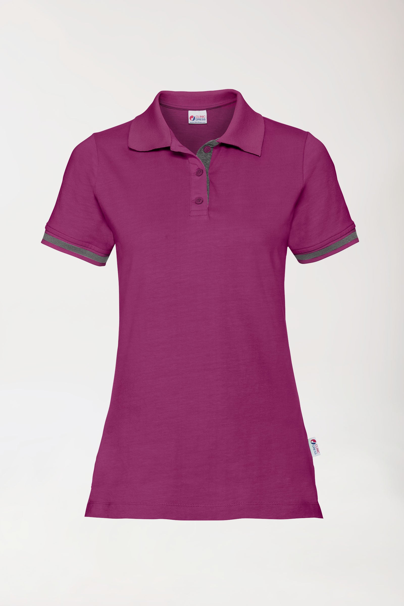 Stretch Shirt Damen - Polokragen berry/dunkelgrau melange, Vue de face 