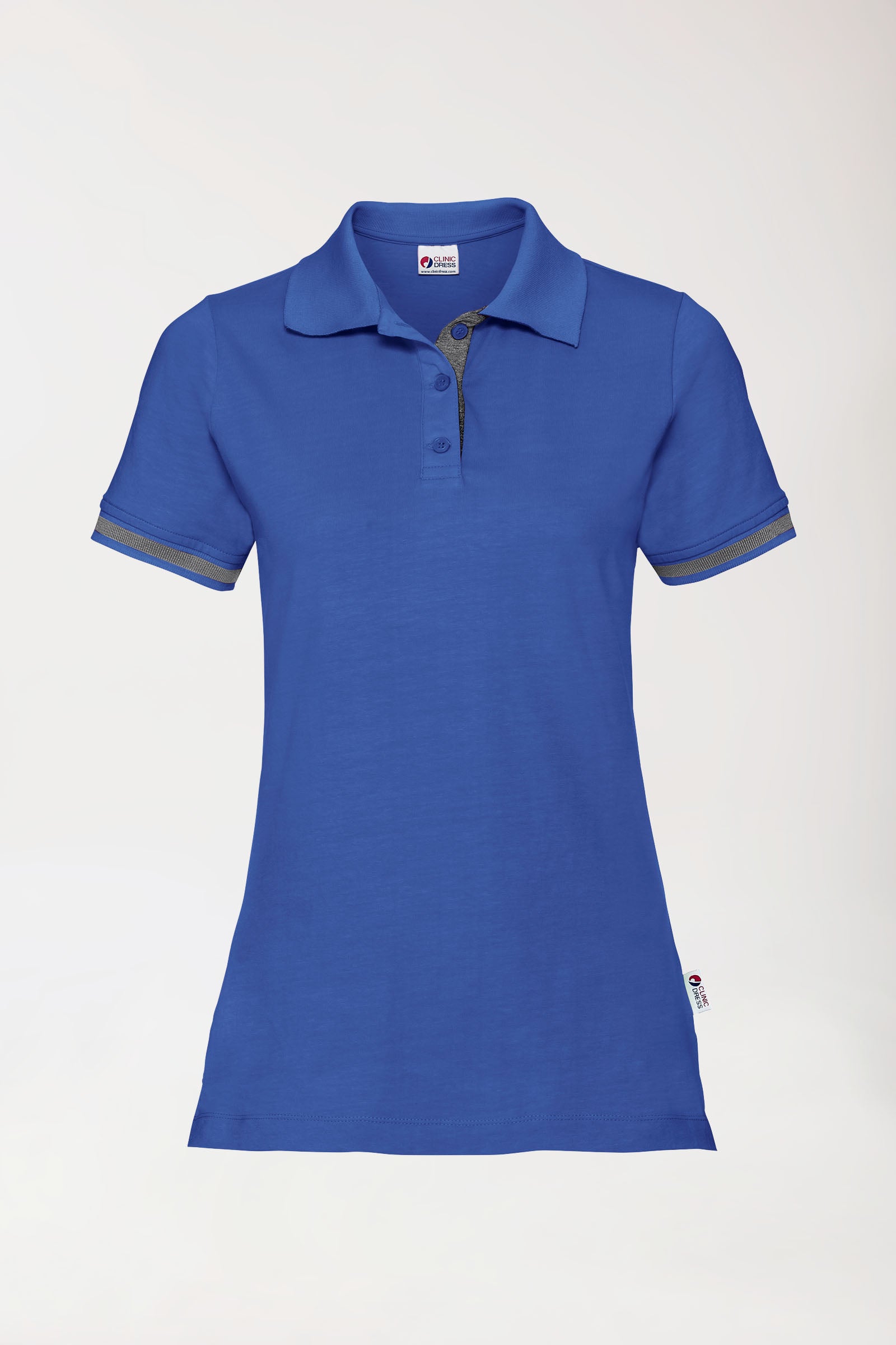 Stretch Shirt Damen - Polokragen königsblau/dunkelgrau melange, Vue de face 
