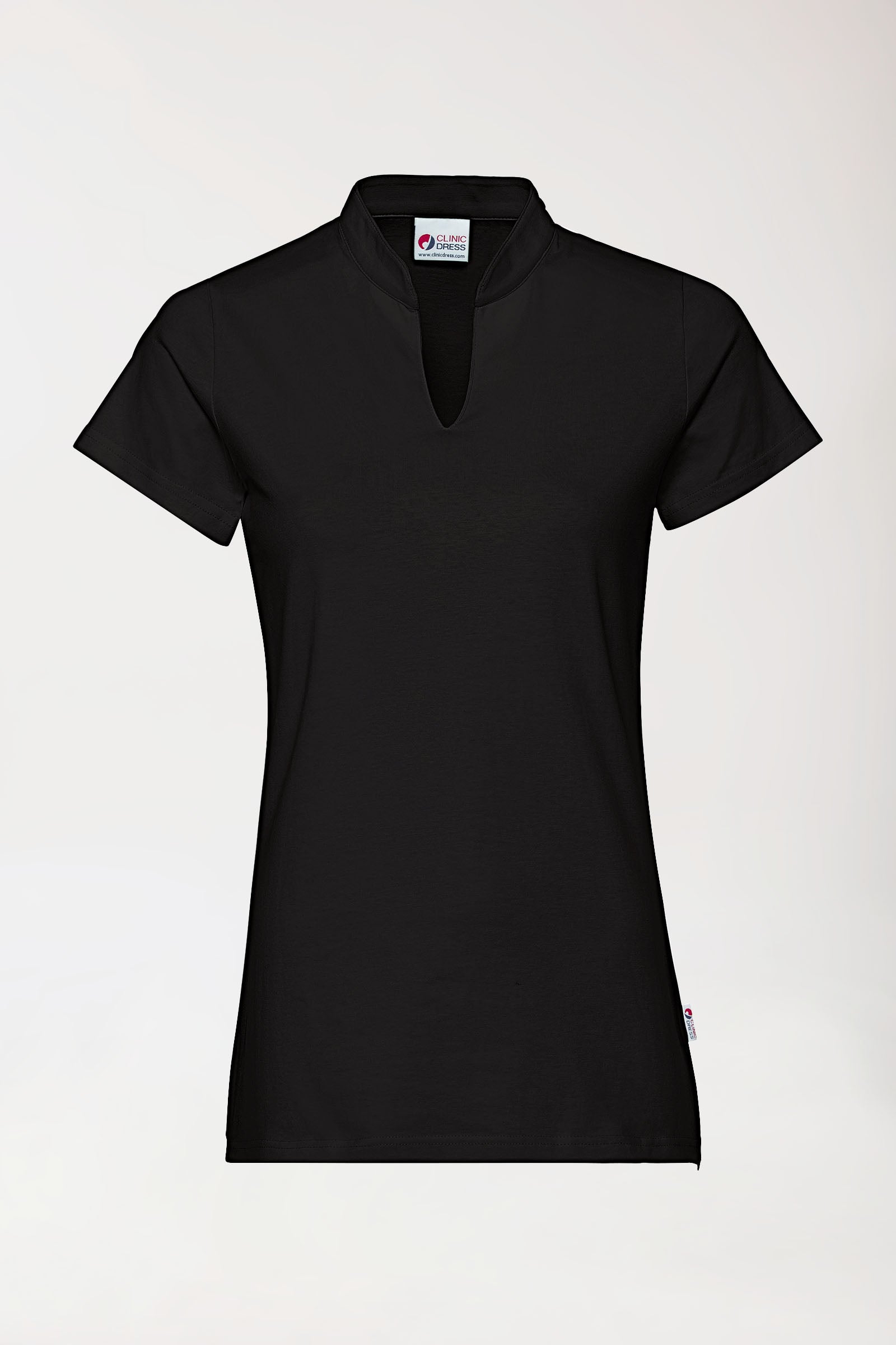 Stretch Shirt Damen - Stehkragen schwarz, Vorderansicht 