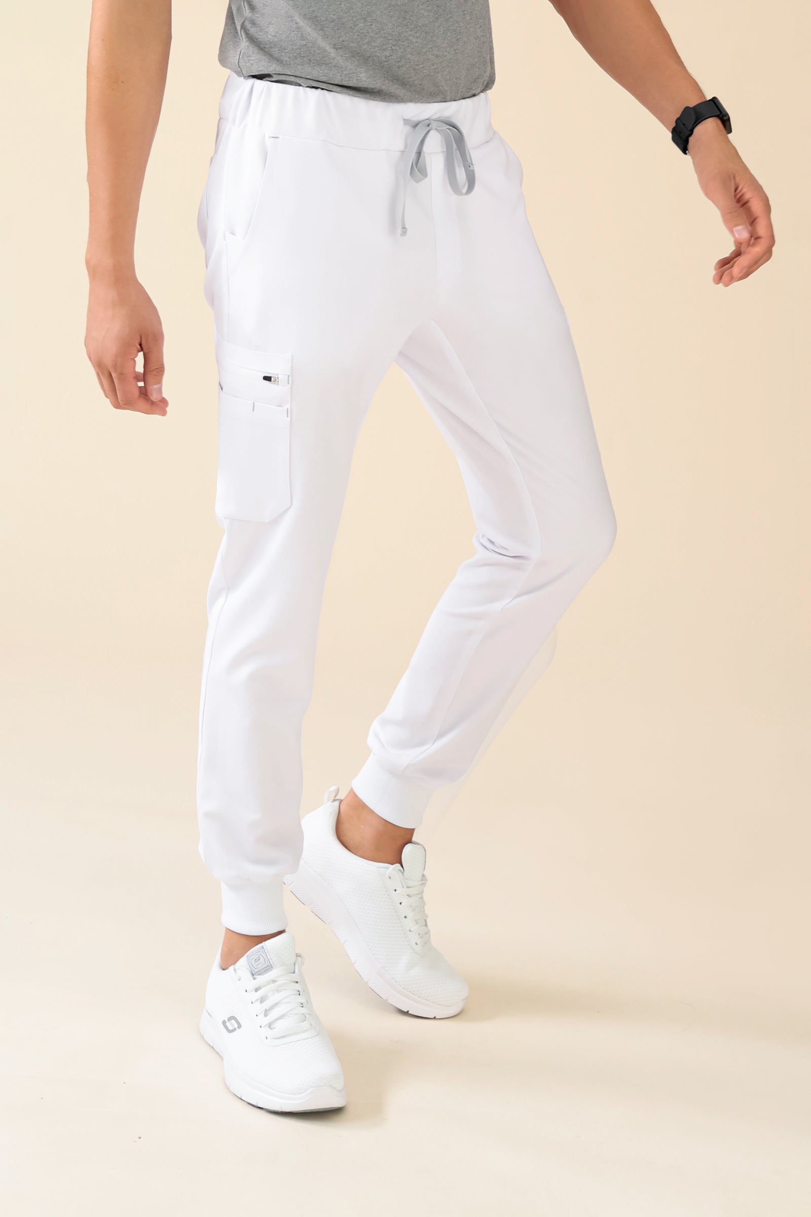 KAERE Hose Herren - Saumbündchen mit Beintaschen weiss, Vue de face 