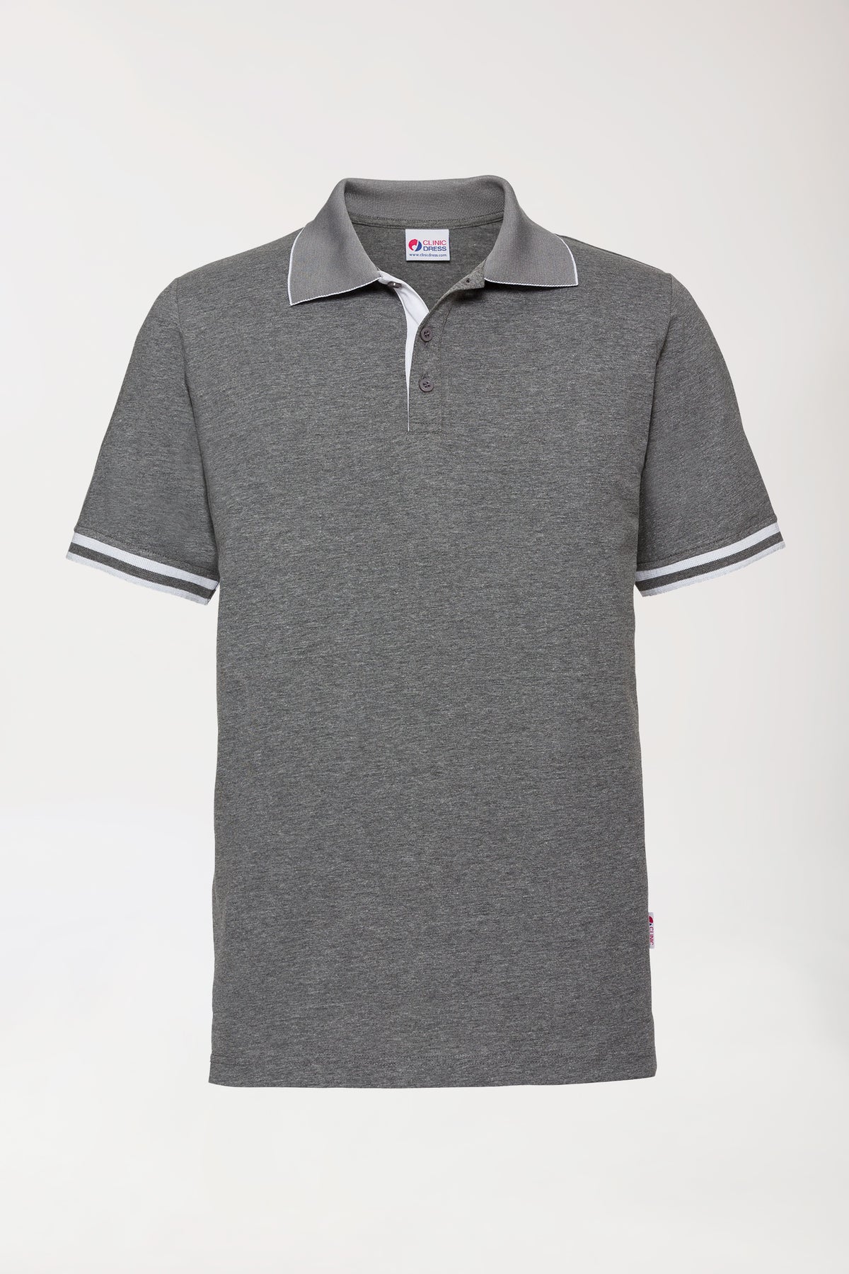 Stretch Shirt Herren - Polokragen - Kontrastknopfleiste - dunkelgrau melange/weiss, Vue de face 