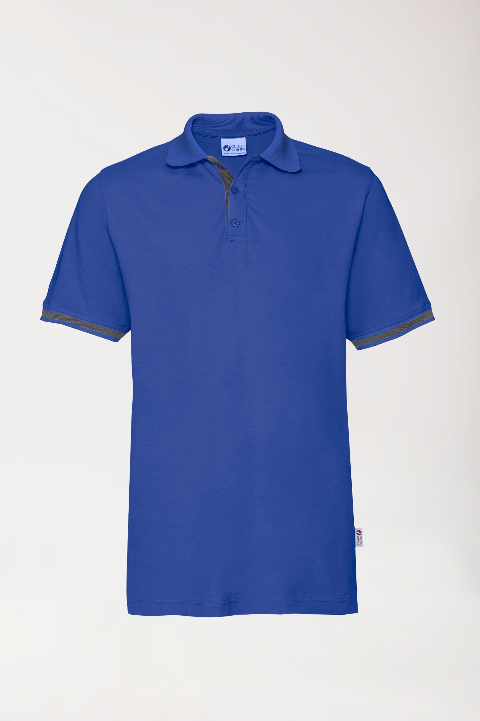 Stretch Shirt Herren - Polokragen königsblau/dunkelgrau melange, Vorderansicht 