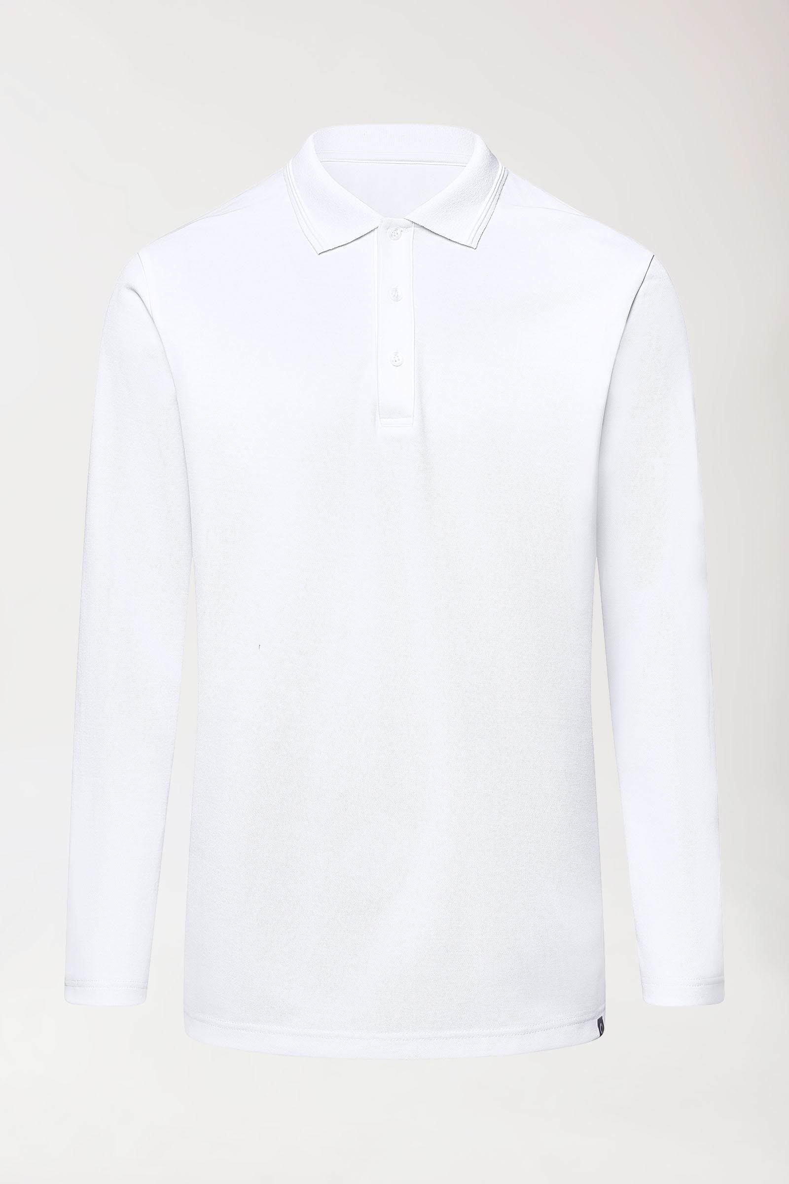 CORE Longsleeve Herren Double Face Piqué - Polokragen weiss, Vorderansicht 