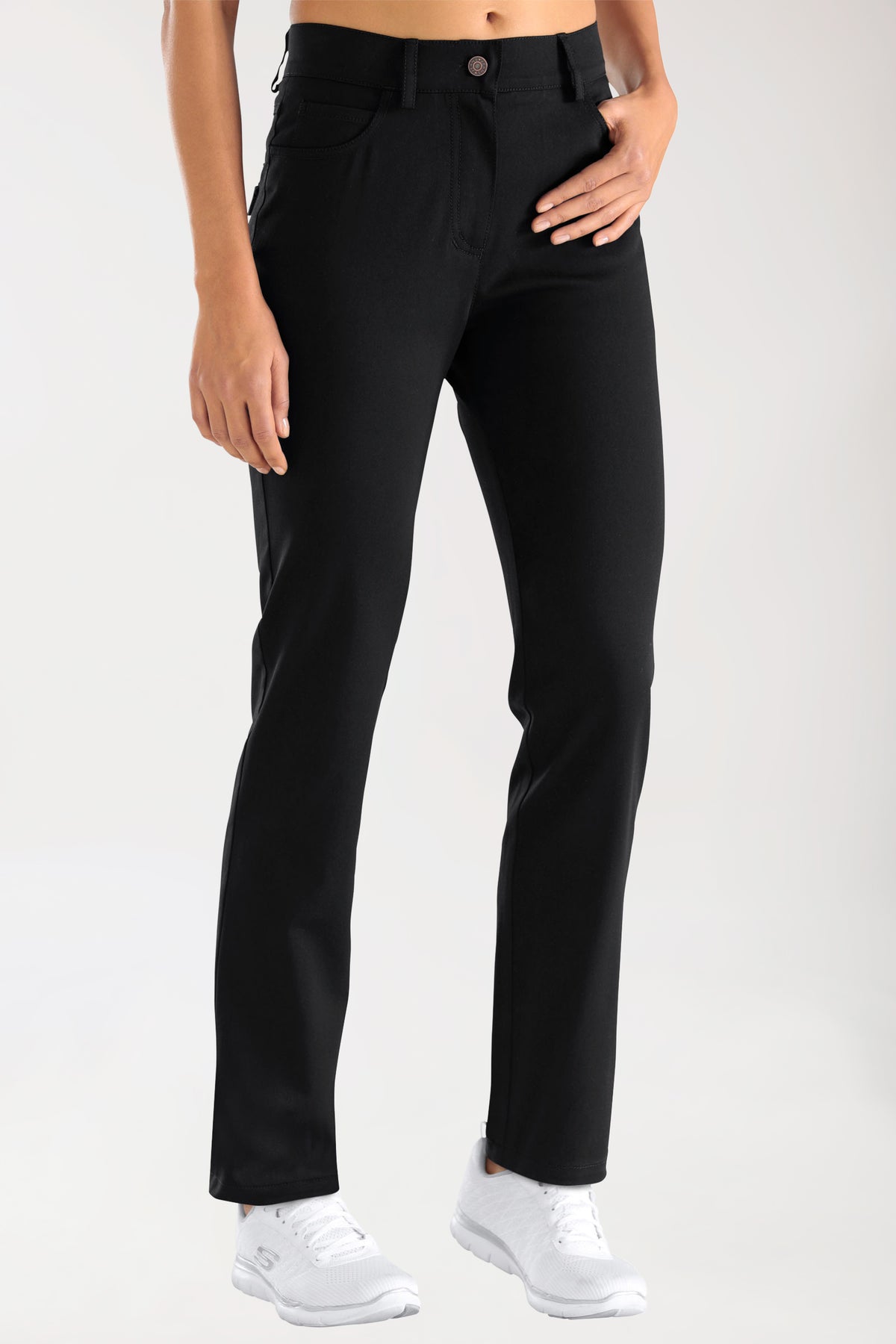 Stretch 5-Pocket Hose Damen - gerades Bein schwarz, Vue de face 