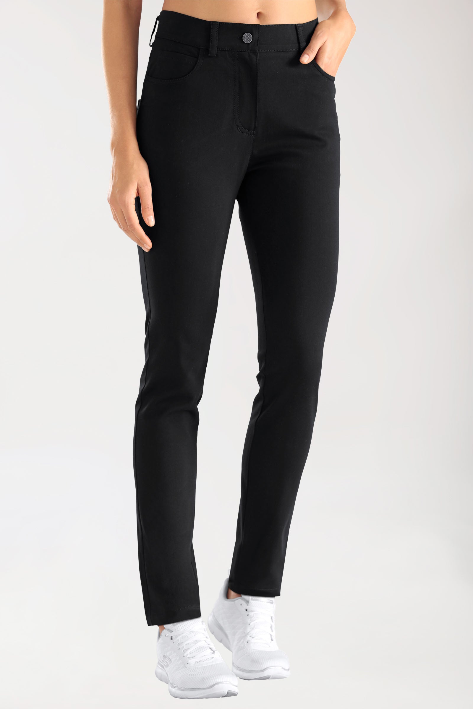 Stretch 5-Pocket Hose Damen - schlankes Bein schwarz, Vue de face 