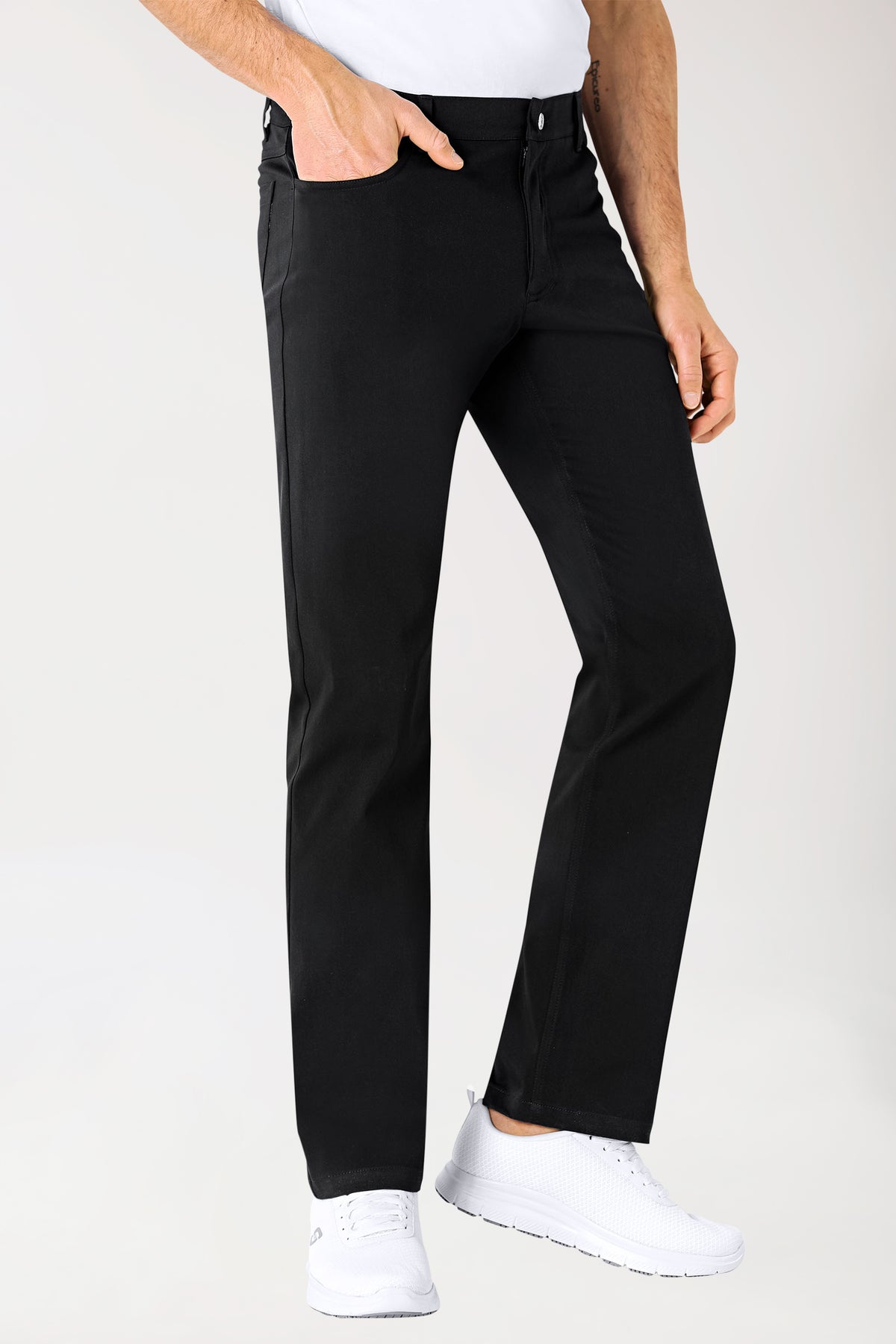 Stretch 5-Pocket Hose Herren - gerades Bein schwarz, Vue de face 