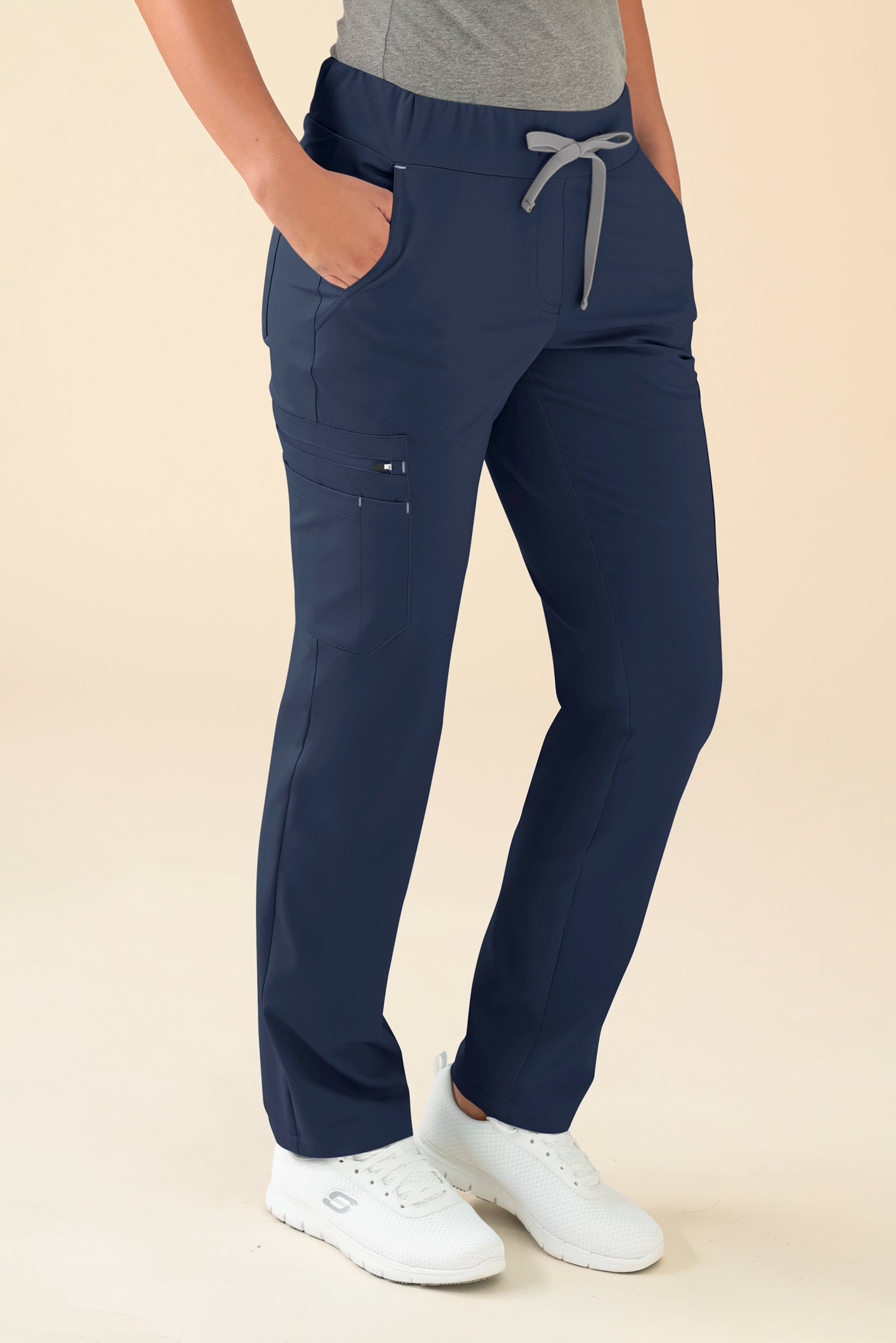 KAERE Hose Damen - gerader Saum mit Beintaschen navy, Vorderansicht 