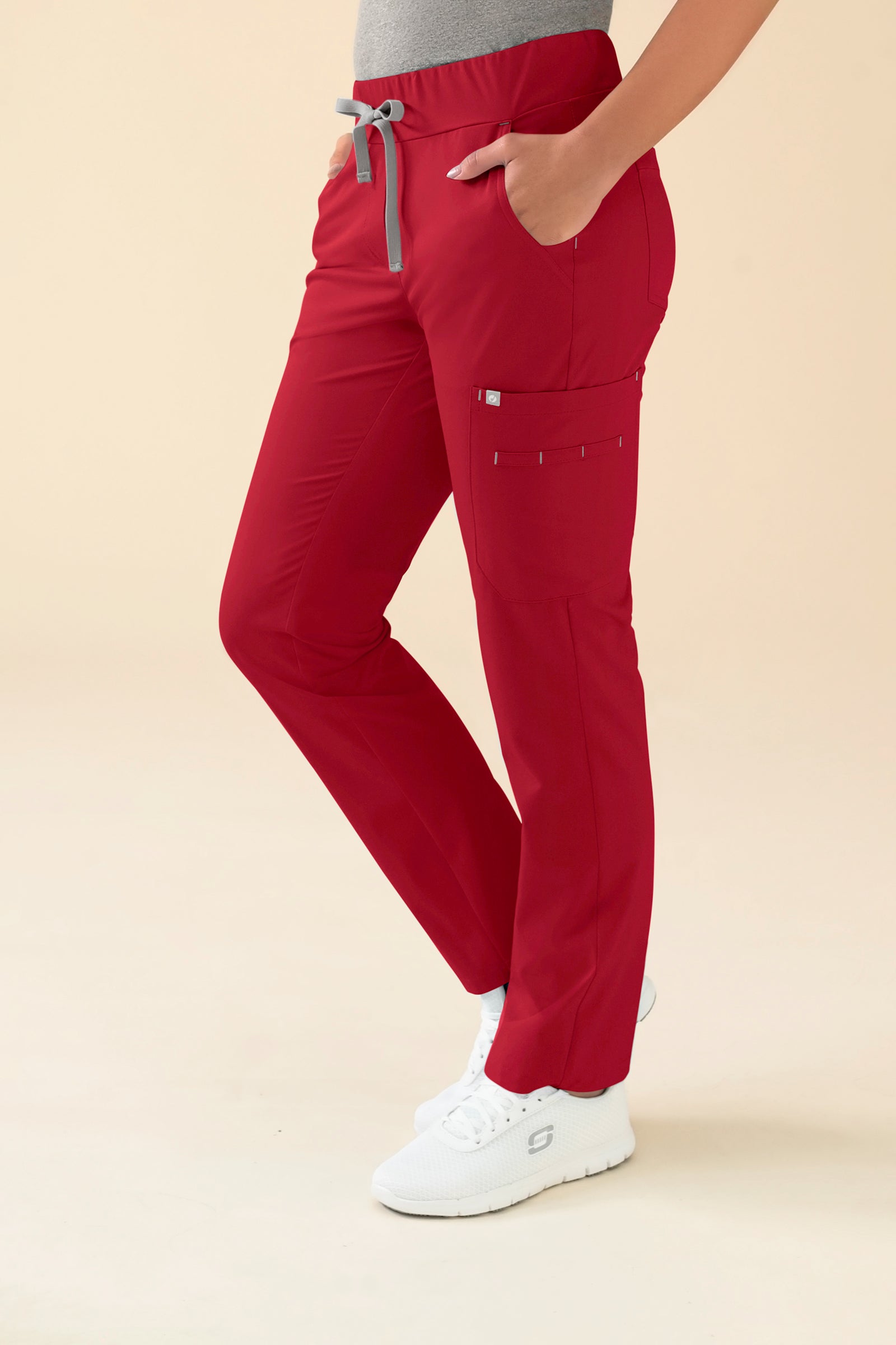 KAERE Hose Damen - gerader Saum mit Beintaschen rot, Vorderansicht 