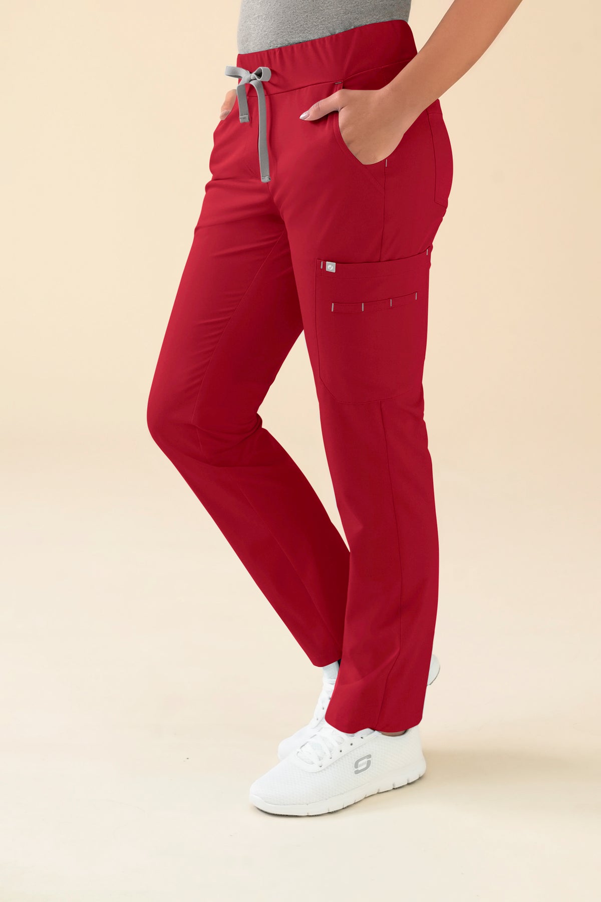 KAERE Hose Damen - gerader Saum mit Beintaschen rot, Vorderansicht 