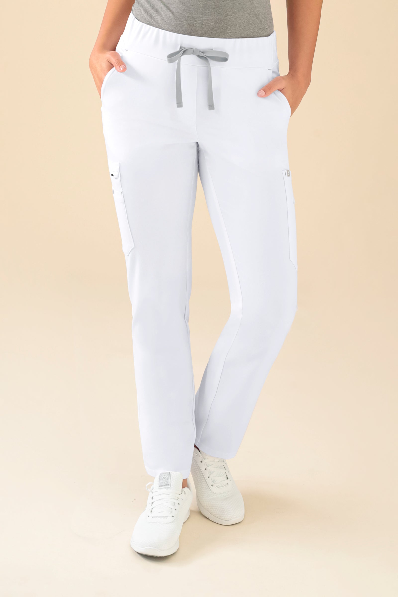 KAERE Hose Damen - gerader Saum mit Beintaschen weiss, Vorderansicht 