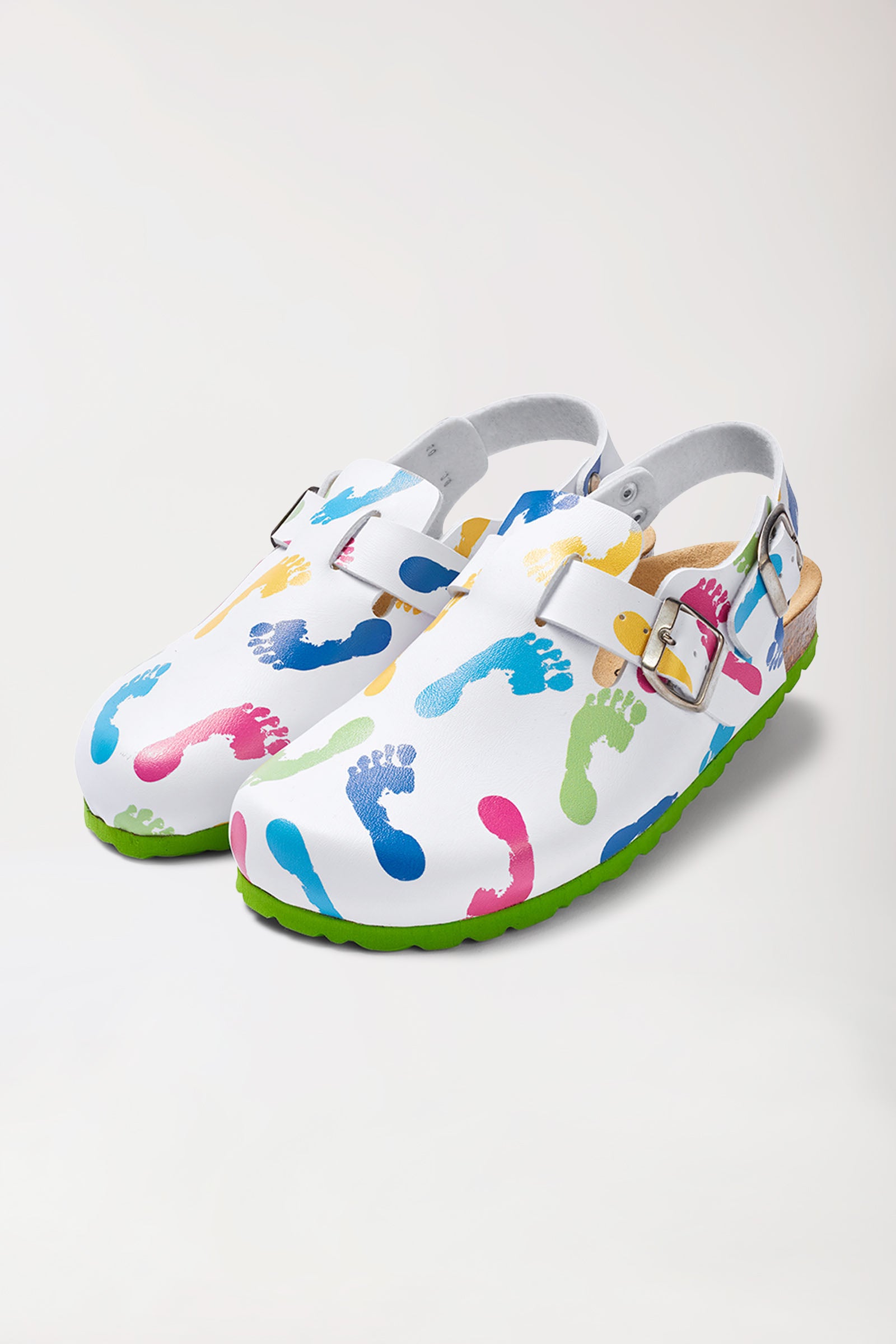 Damen Clog weiss/apfelgrün/bunt