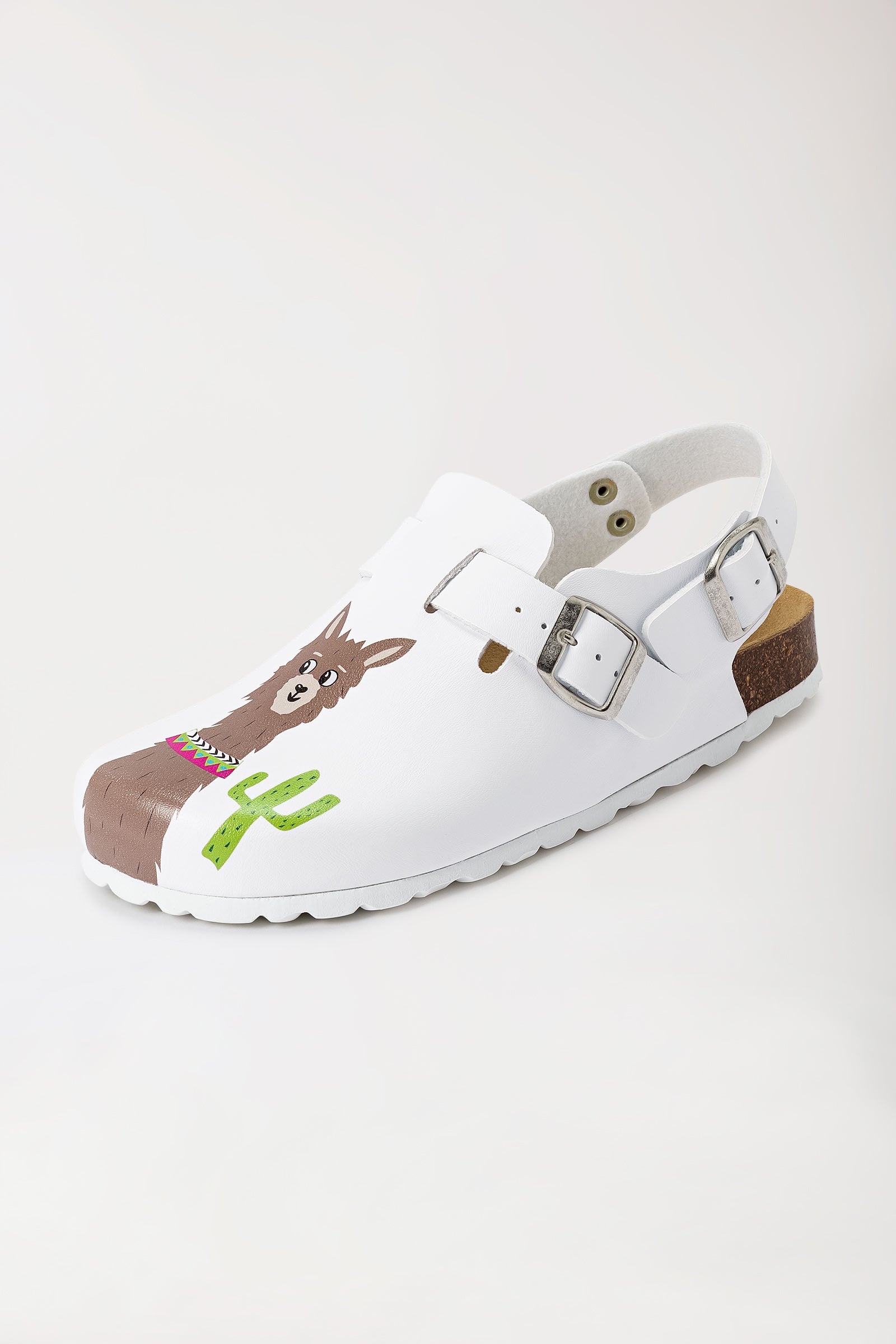 Damen Clog - Fersenriemen - Motivdruck - weiss/bunt
